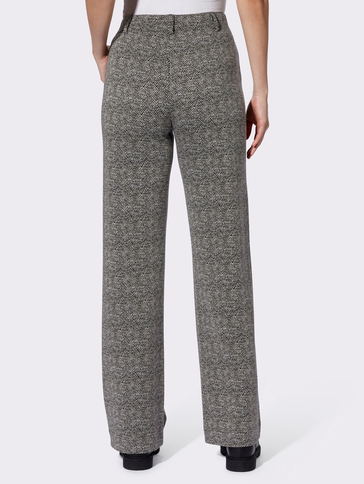 heine Jerseybroek - zwart/ecru visgraat