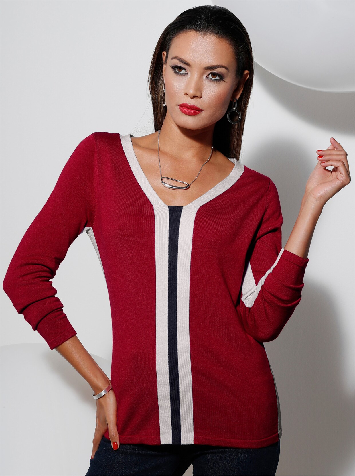 Langarm-Pullover - rot-weiß