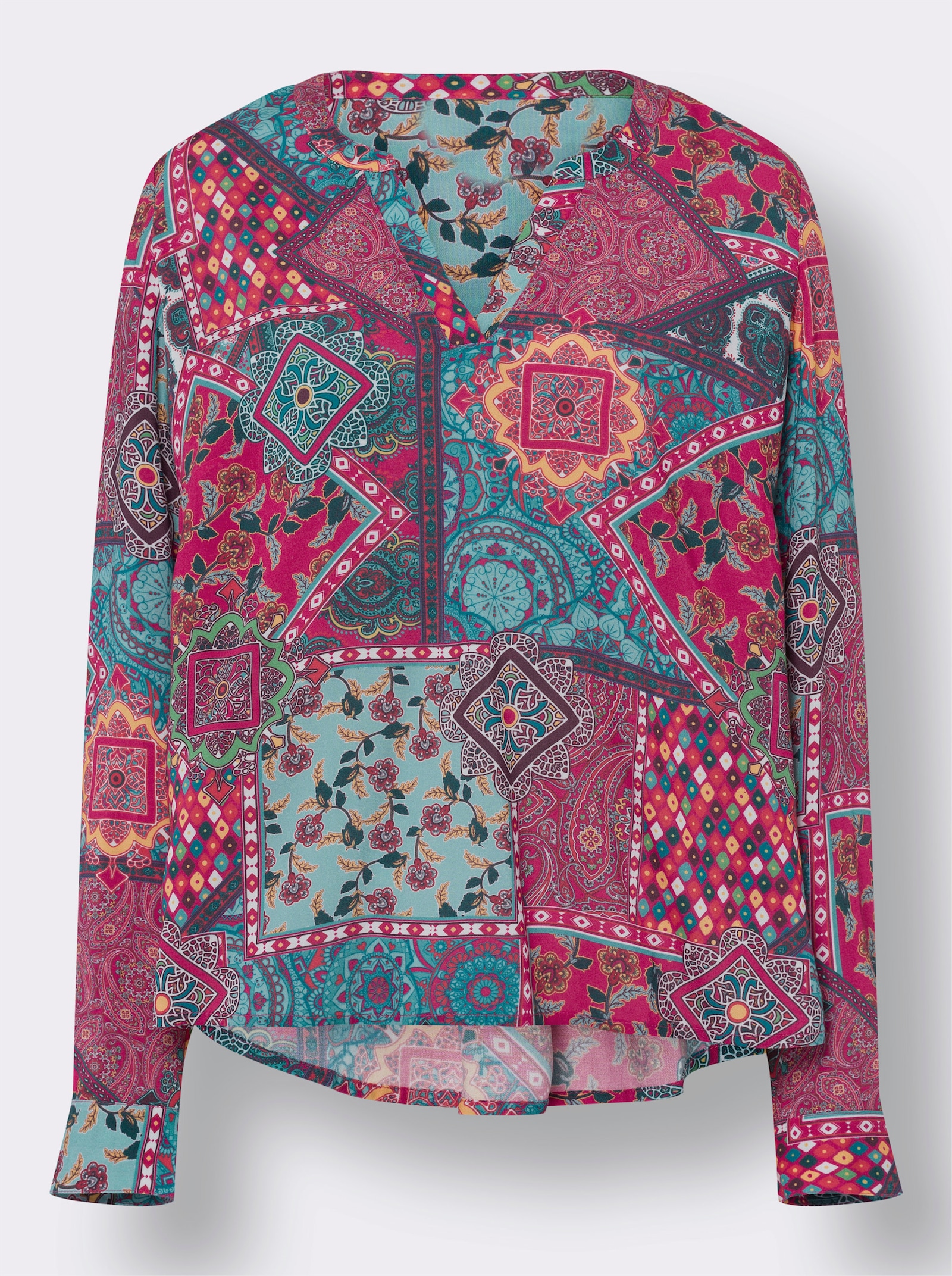 heine Langarmbluse in Patch-Optik - erdbeere-ozean-bedruckt