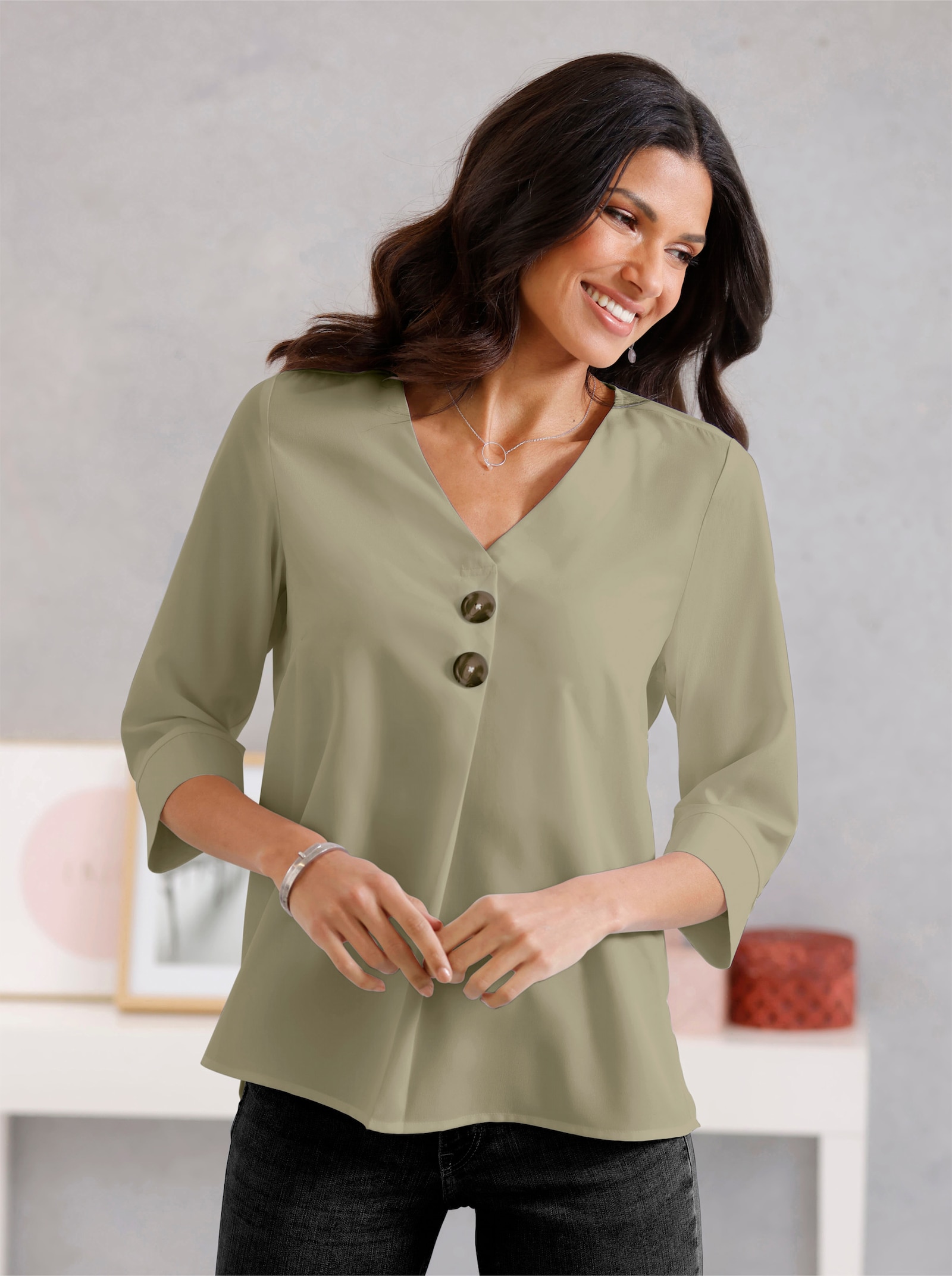 Schlupfbluse in weiter Form - khaki