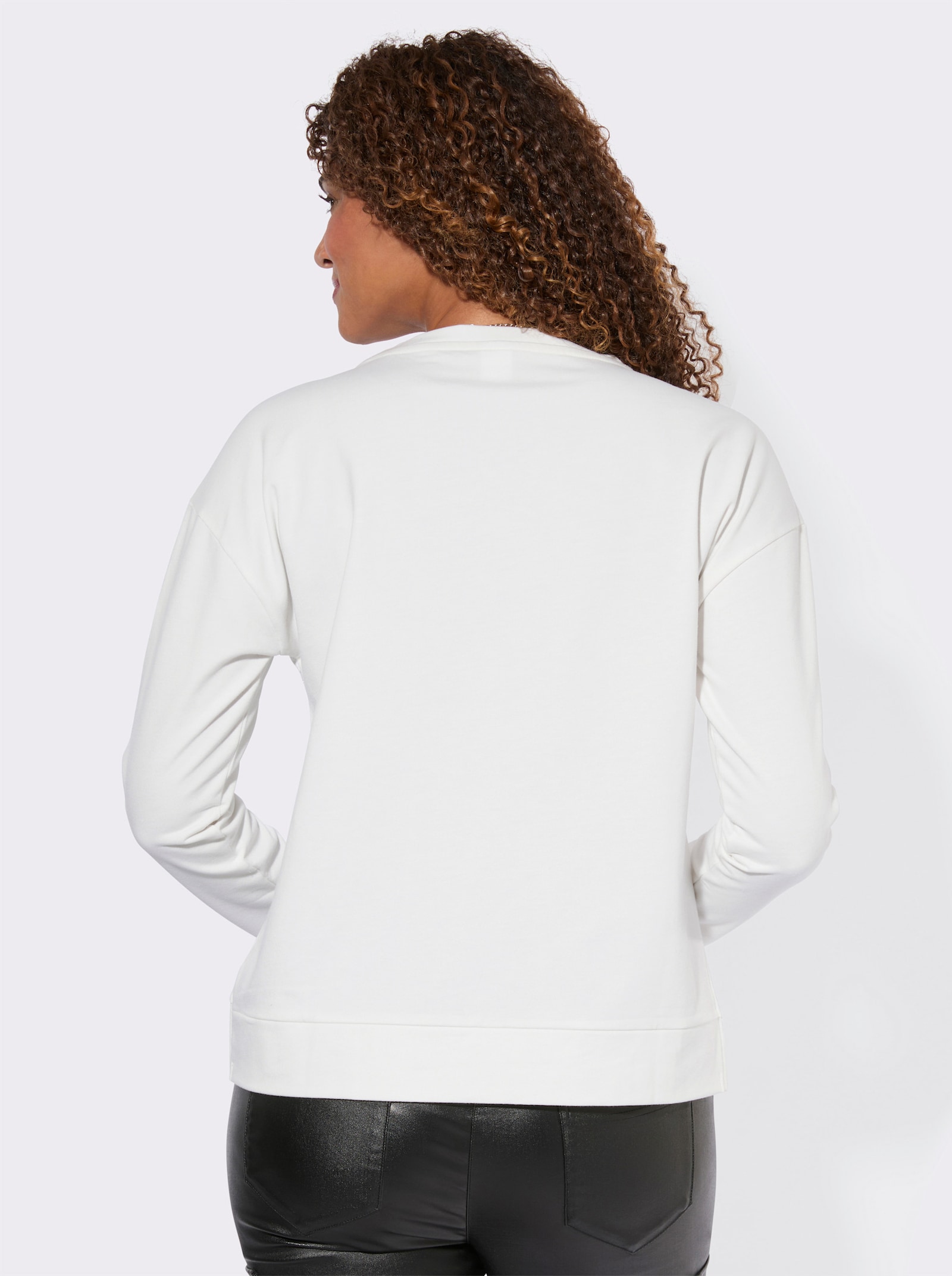 Sweatshirt mit Zierknöpfen vorne - ecru