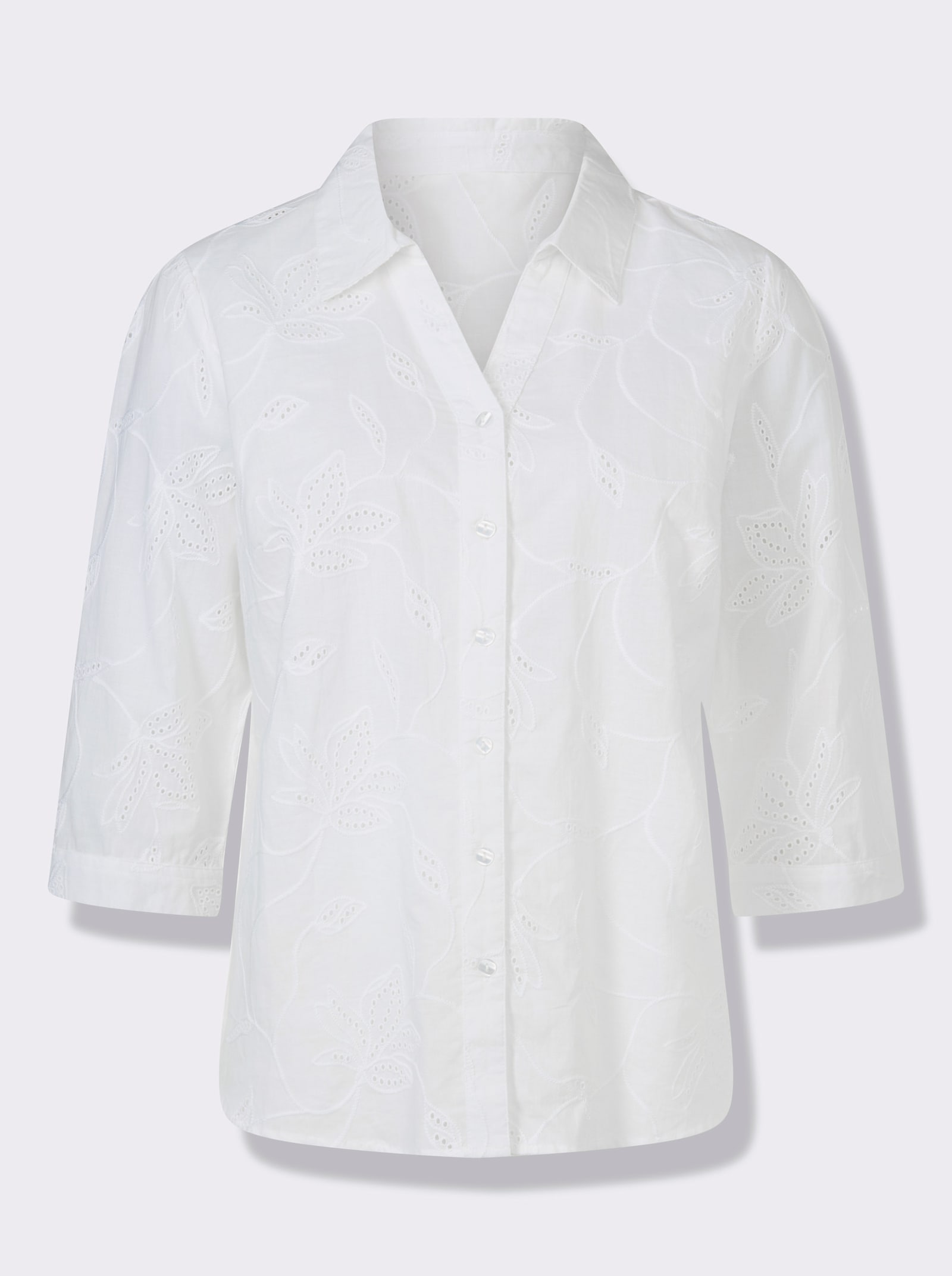 Baumwollbluse mit Madeira-Stickerei - weiss