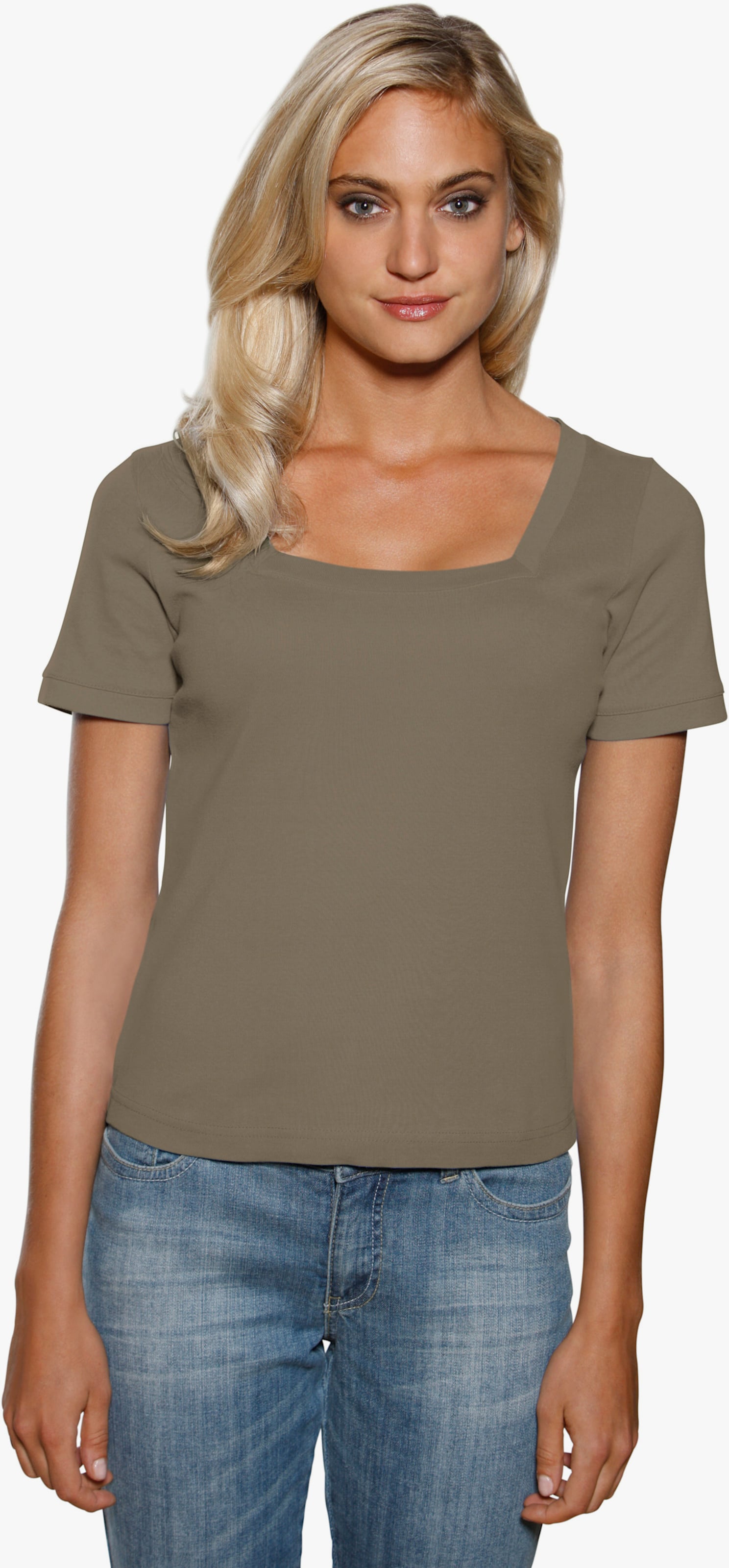 heine Shirt aus Rippenware - oliv