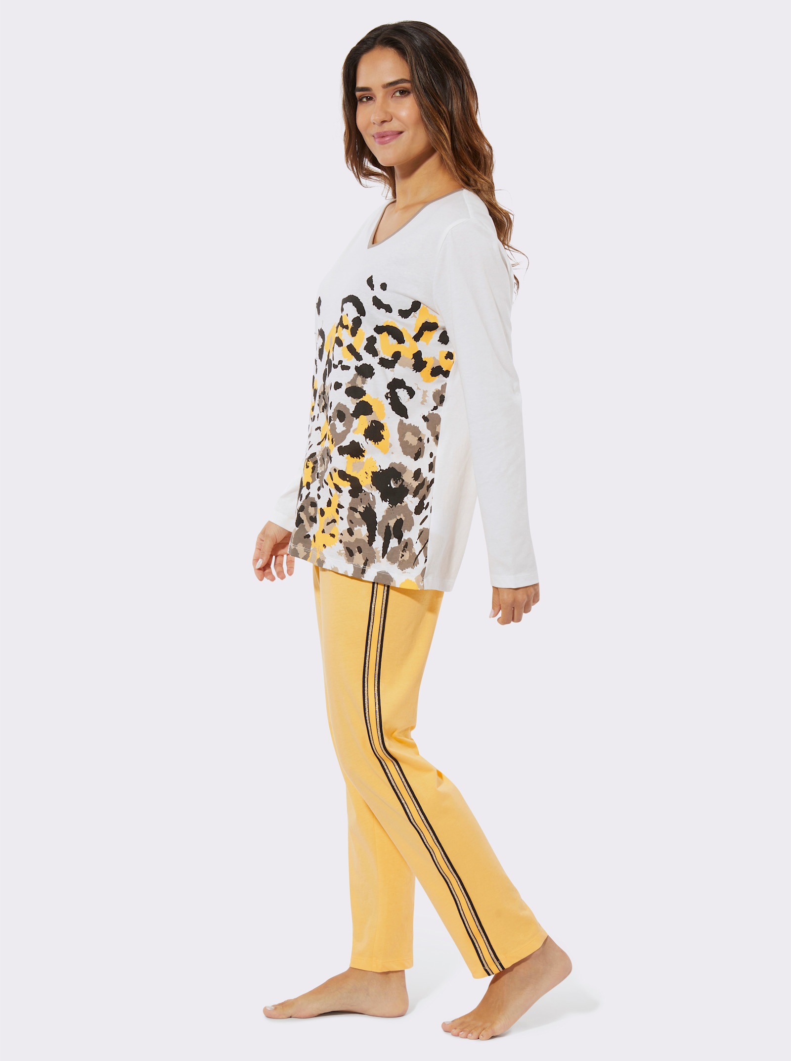 Pyjamas med bårdtryck - gräddvit-gul, tryckt