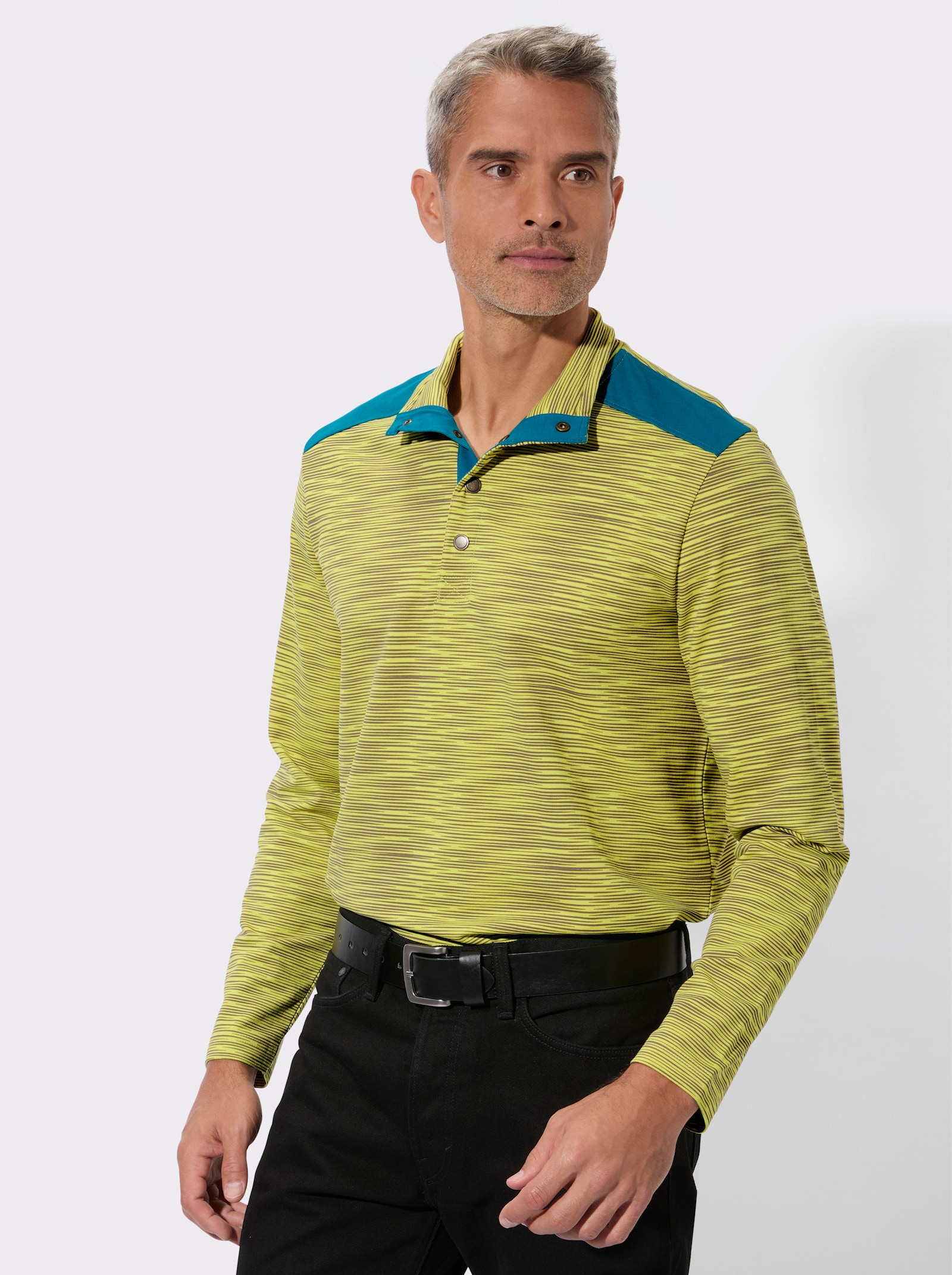 Sweatshirt aus reiner Baumwolle, gestreift - limone-dunkeltaupe-geringelt