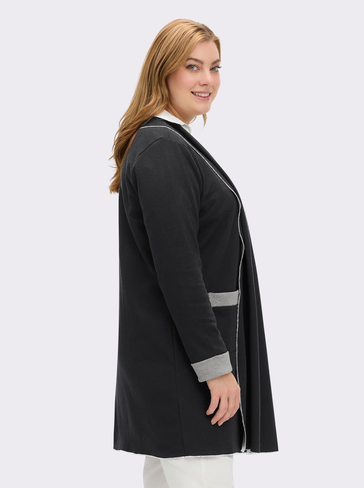 Shirtjacke in Interlock-Jersey-Qualität - schwarz-grau-meliert