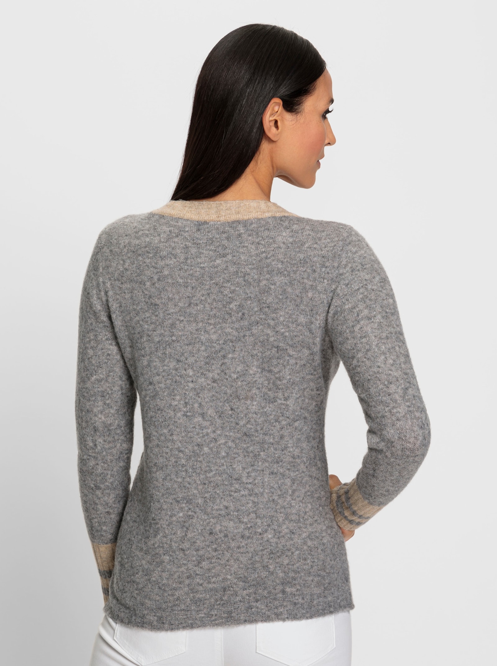 heine Stehkragenpullover mit Kontrasten - grau-sesam-meliert