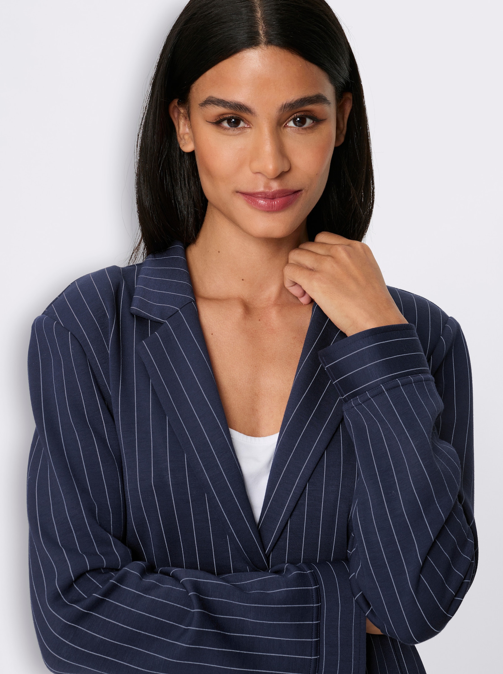 heine Jerseyblazer mit Nadelstreifen - marine-silberfarben Nadelstreifen