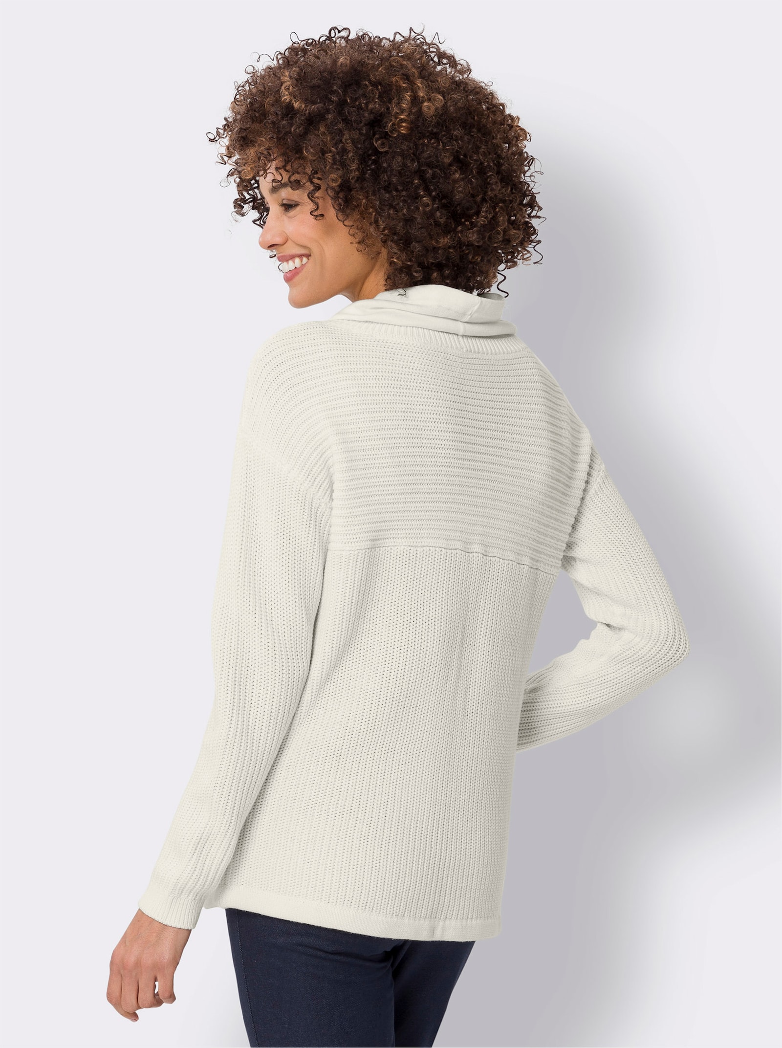 Långärmad tröja i ribbad look - gräddvit