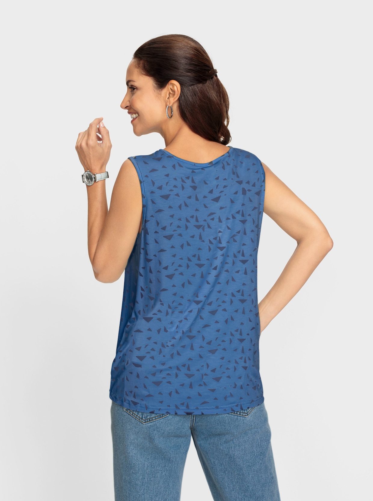 Shirttop - mittelblau-jeansblau-bedruckt