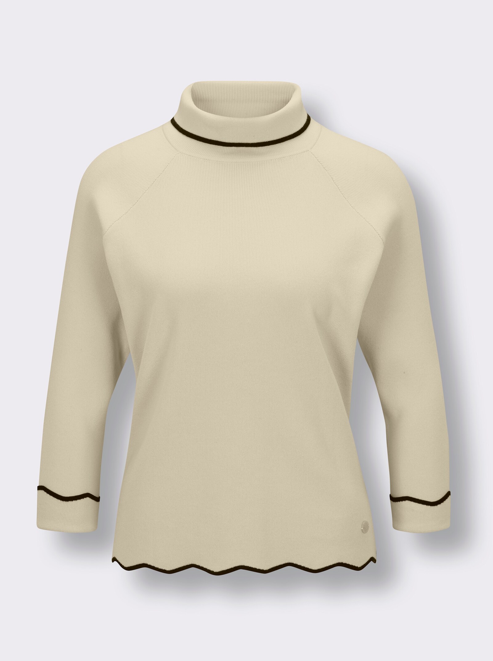 CREATION L PREMIUM Rollkragenpullover mit gewellte Abschlüssen - champagner-schwarz