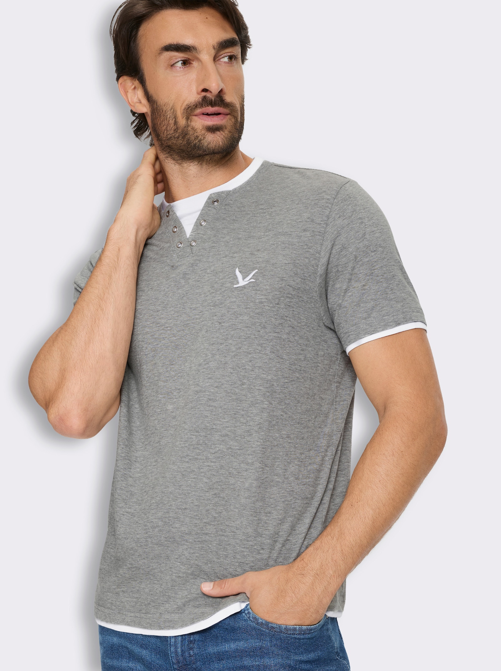 Kurzarmshirt im Doppelpack - grau-meliert + bordeaux