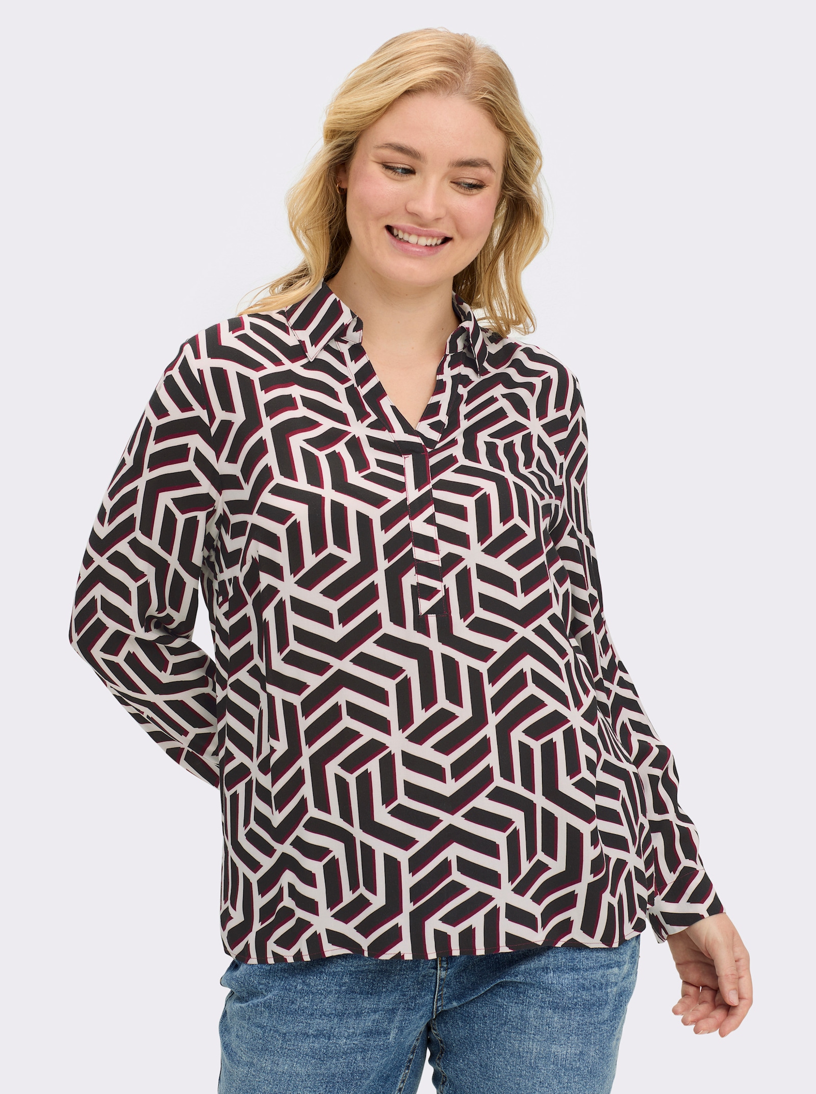 sheego Tuniek met grafische print rondom - zwart/ecru geprint
