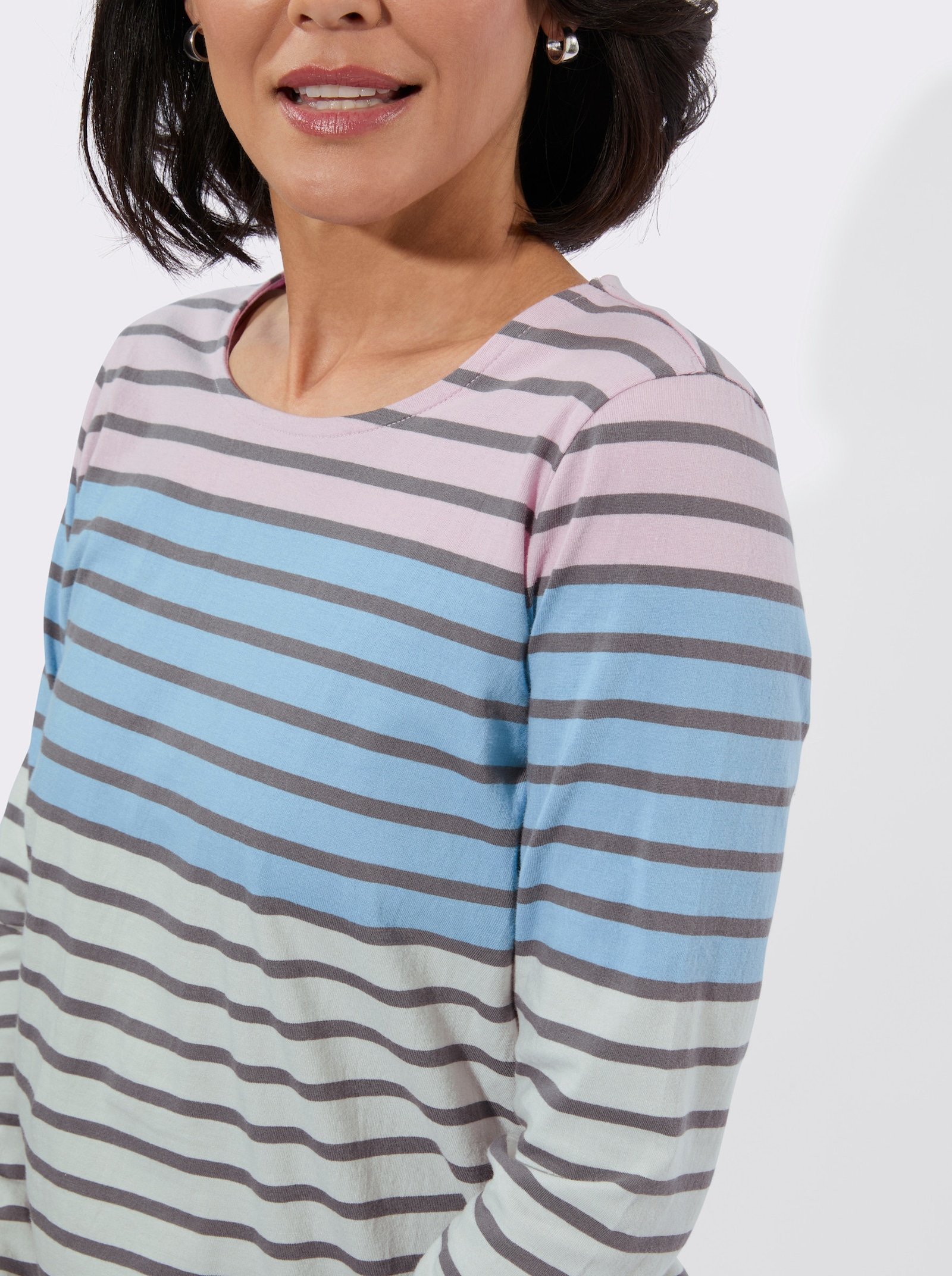 Langarmshirt im Ringel-Dessin - hellgrau-rosé-geringelt
