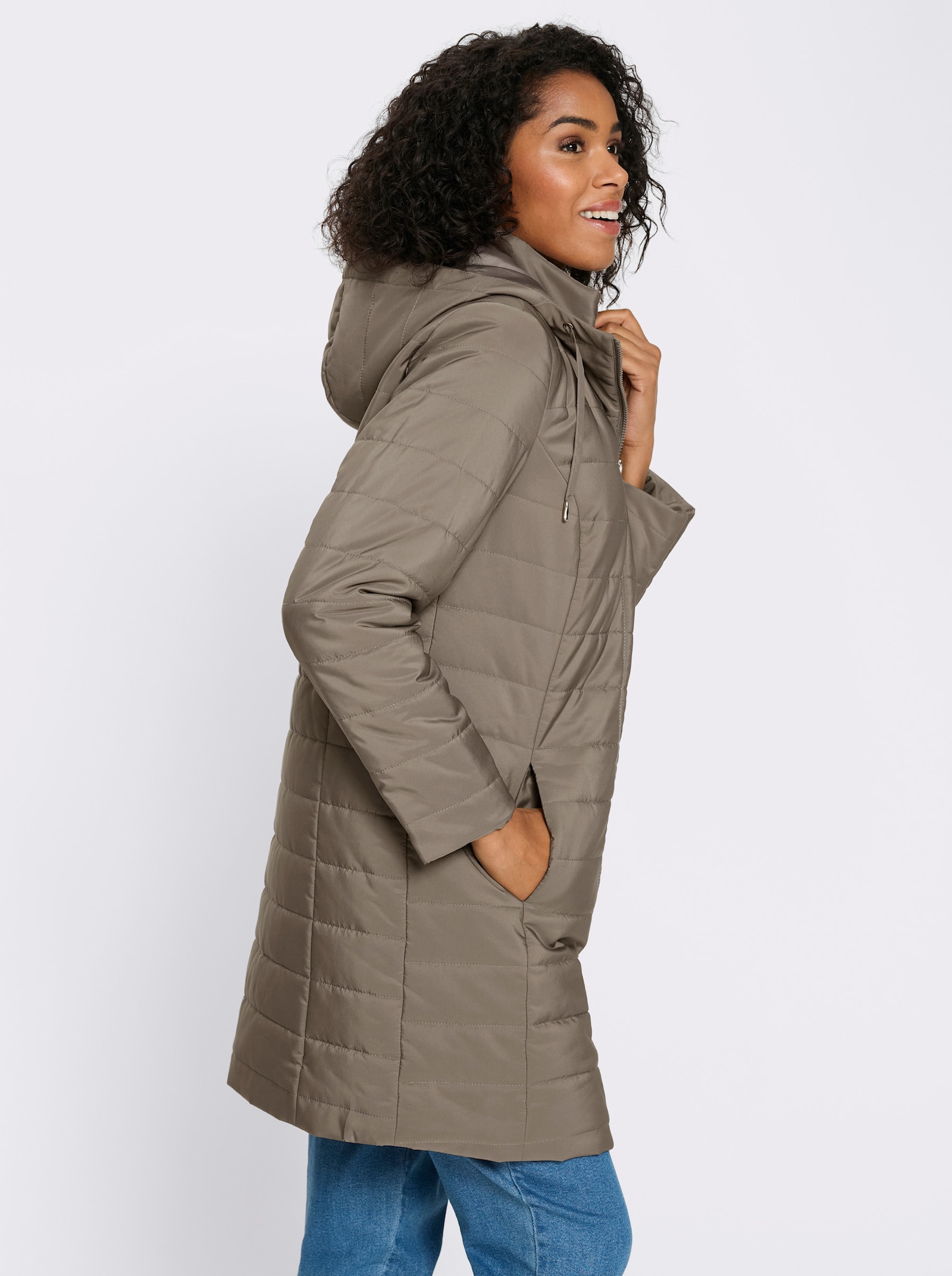 Longjacke in 2-in-1-Optik - taupe