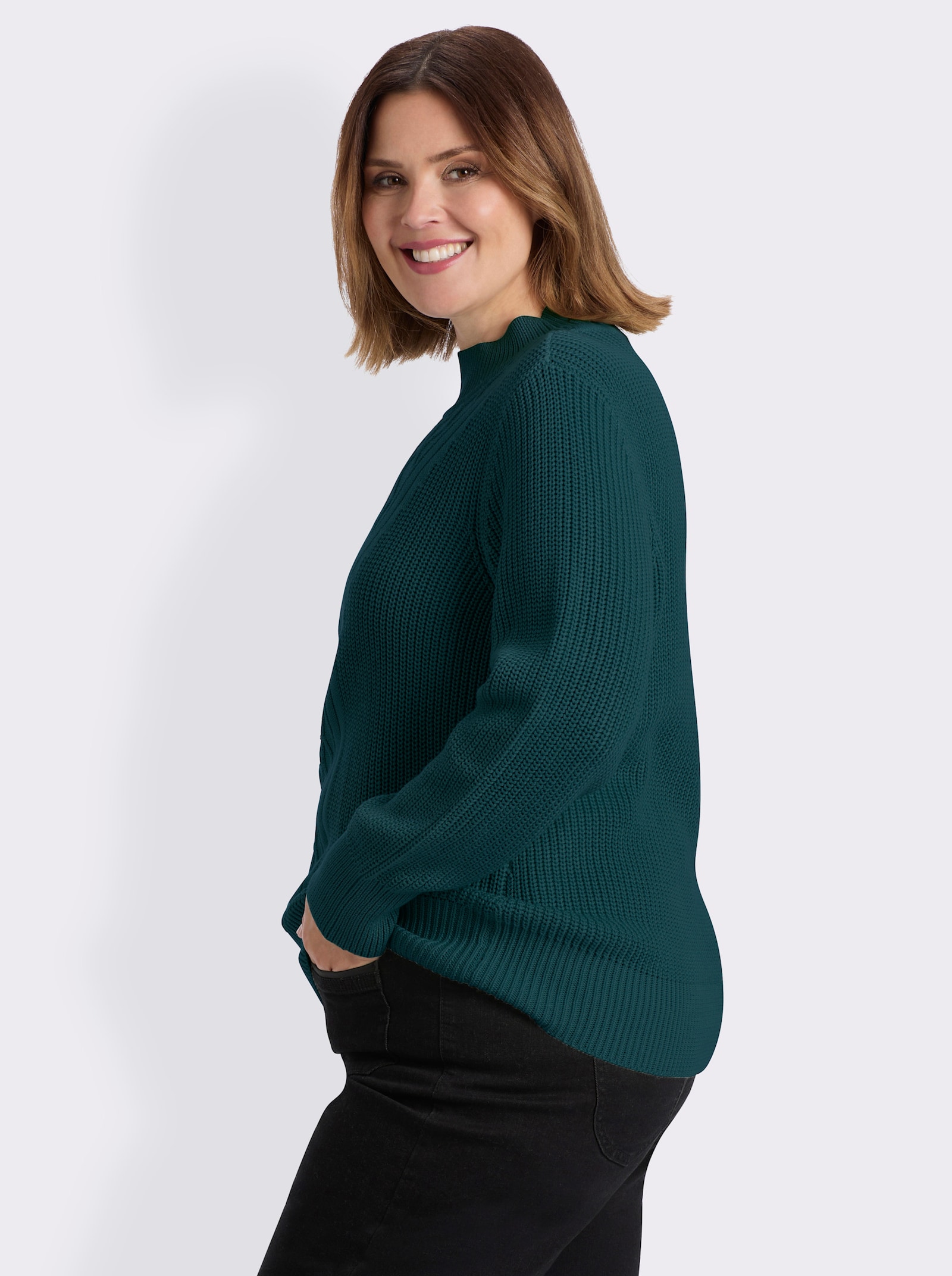 Stehkragenpullover mit Rautenmuster - petrol