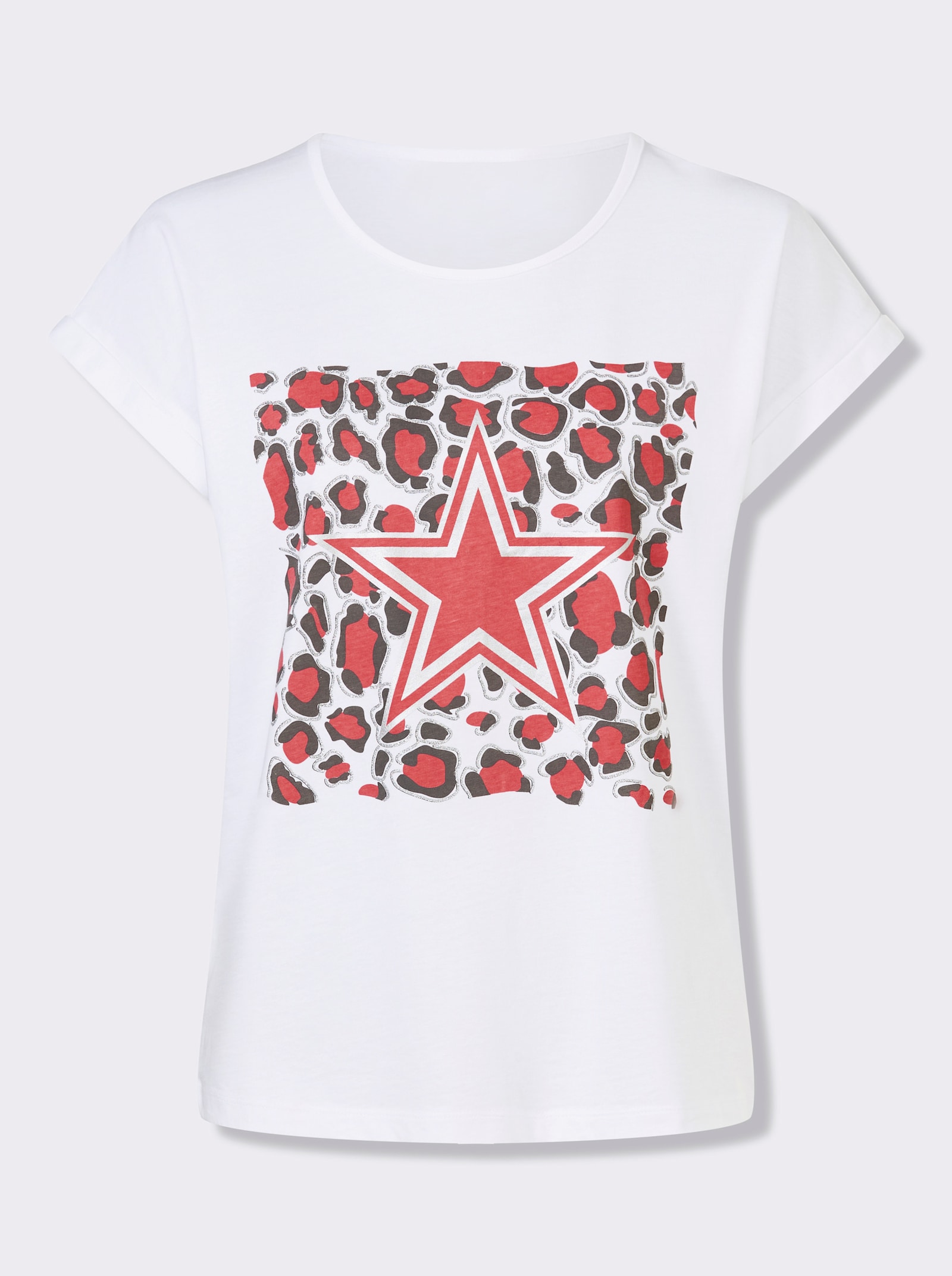 Tričko, krátke rukávy, lesklá a fóliová potlač - Bielo-grapefruitová