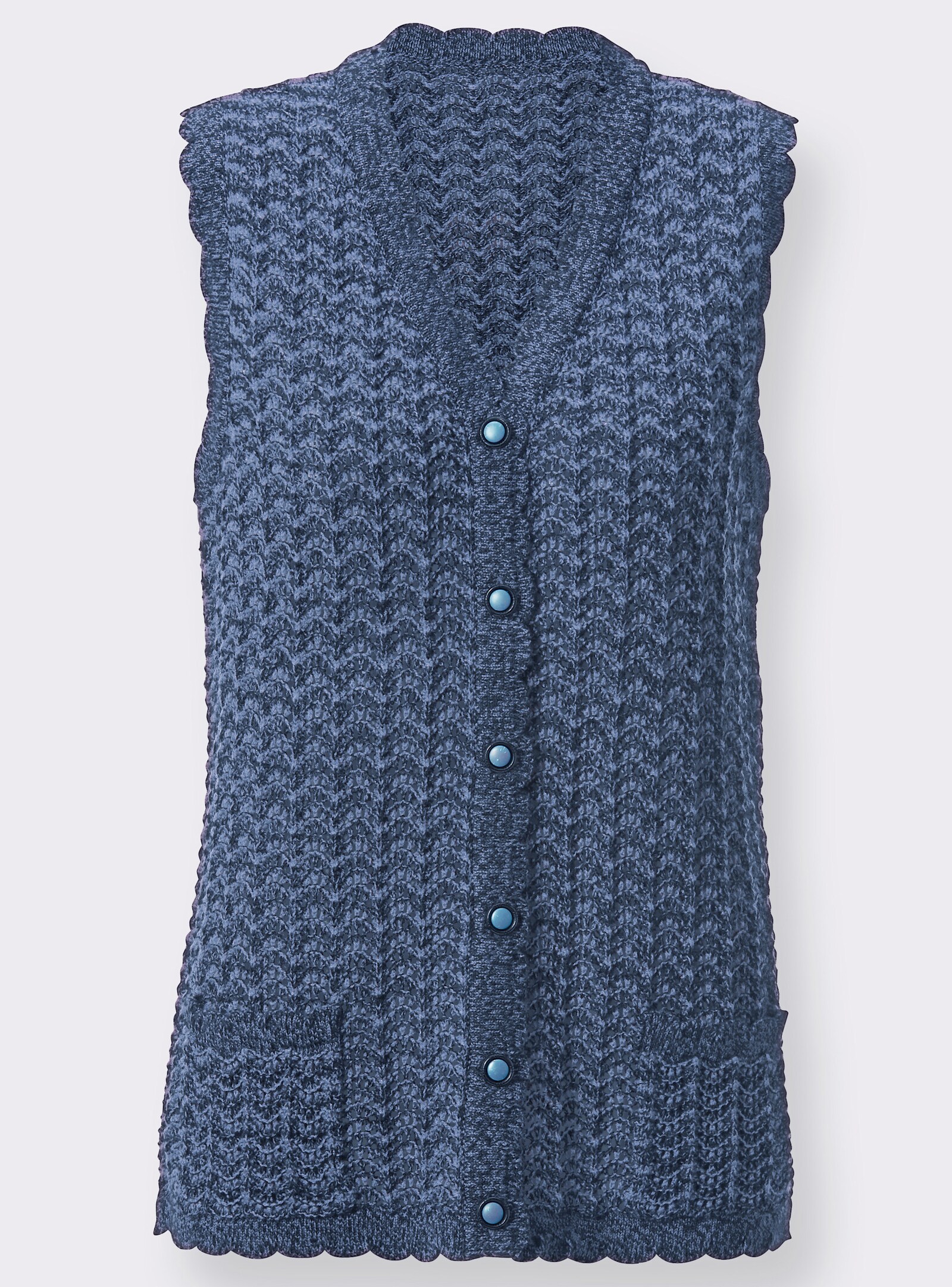 Mouwloos vest met tweekleurig ajourpatroon - donkerblauw gemêleerd