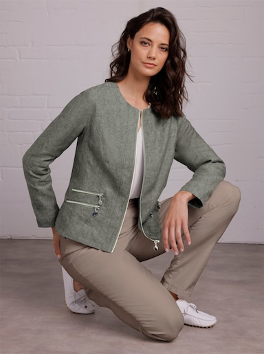 CREATION L PREMIUM Leinenblazer - khaki-weiß-meliert