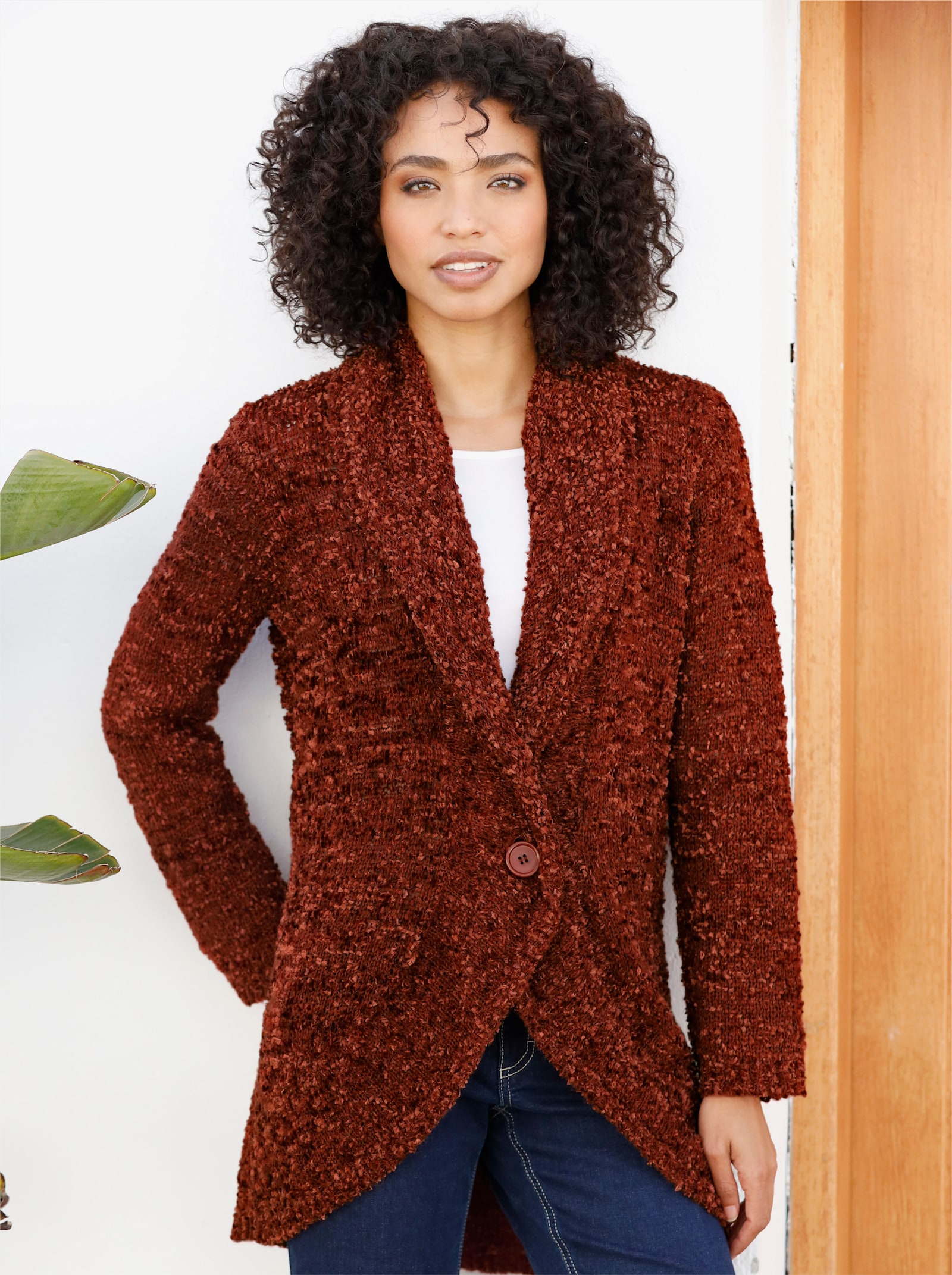 heine Longstrickjacke aus Chenille - rotbraun