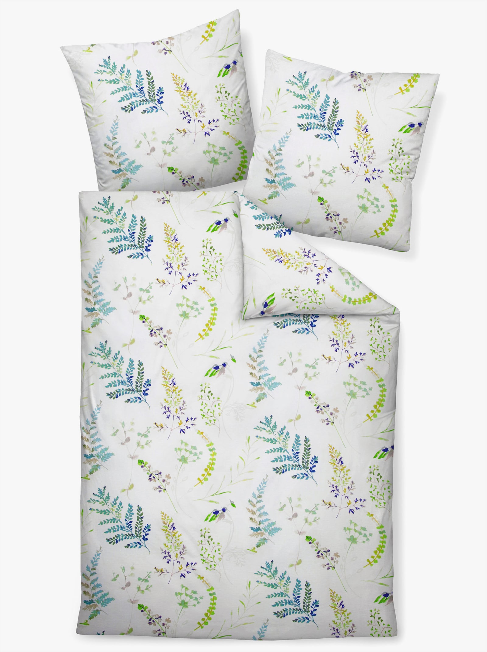 Janine Bettwäsche - weiss-eucalyptus-bedruckt