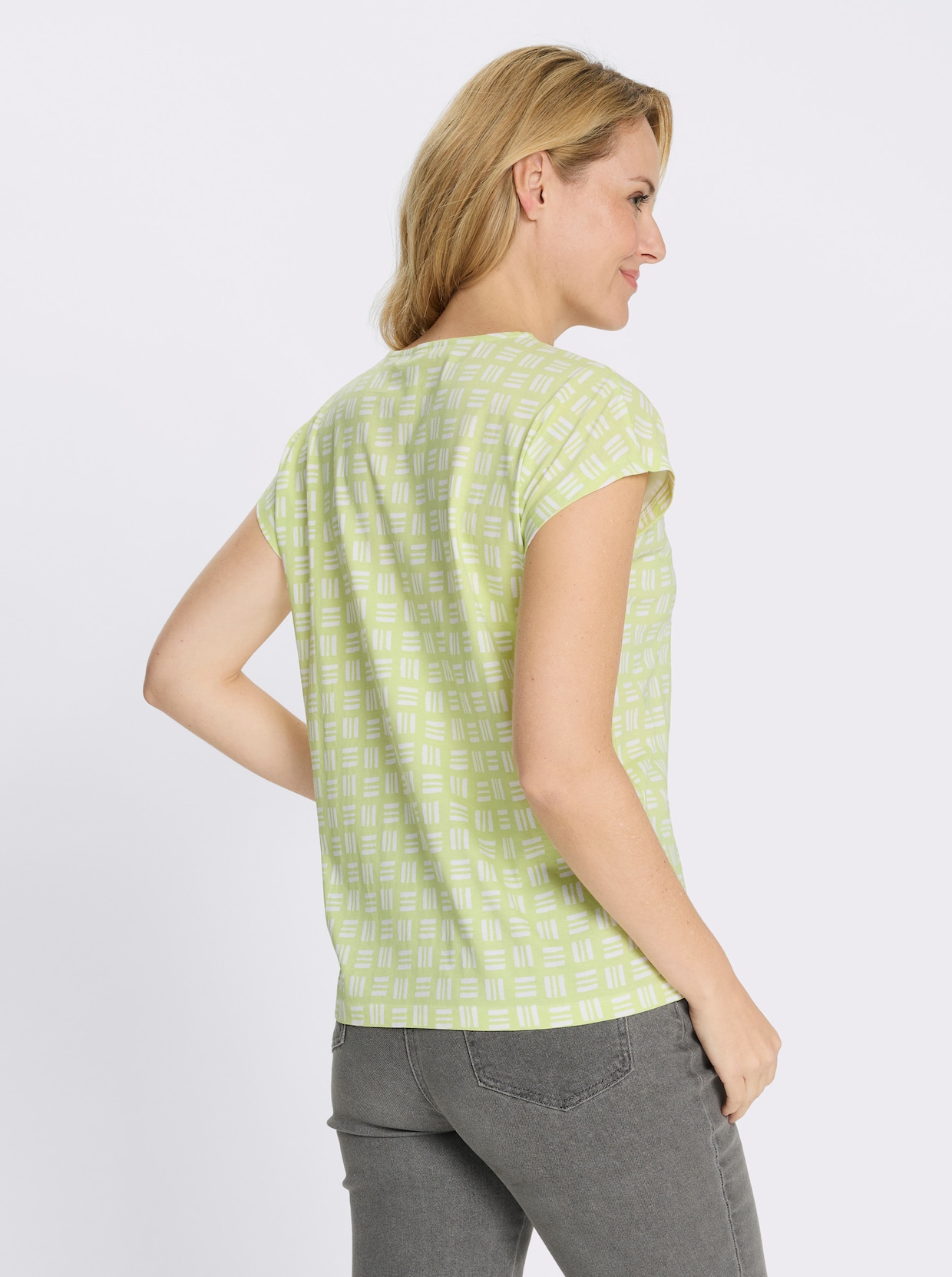 Kurzarmshirt im Allover-Druckmuster - pistazie-ecru-bedruckt