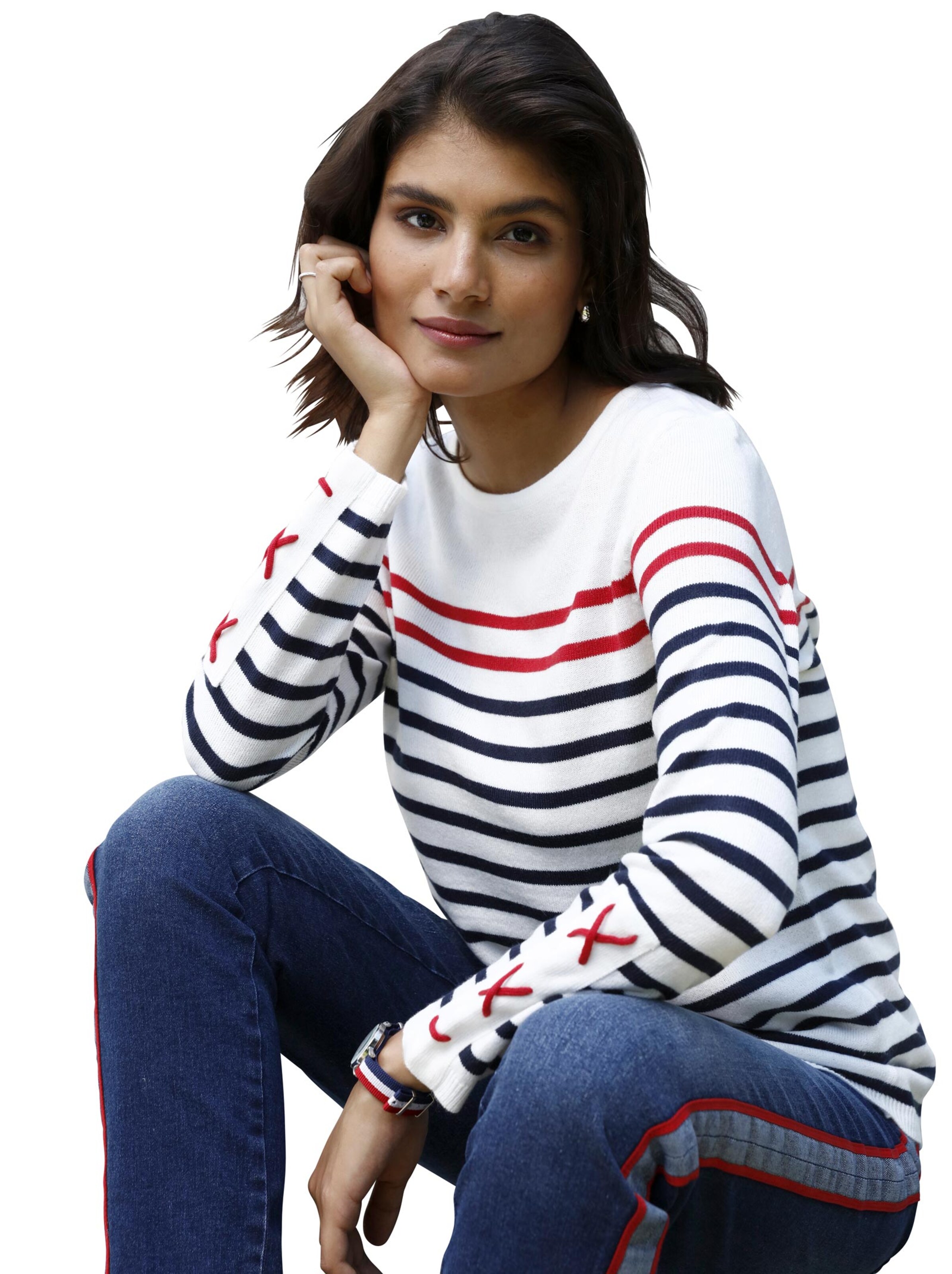 Pullover - marine-geringelt