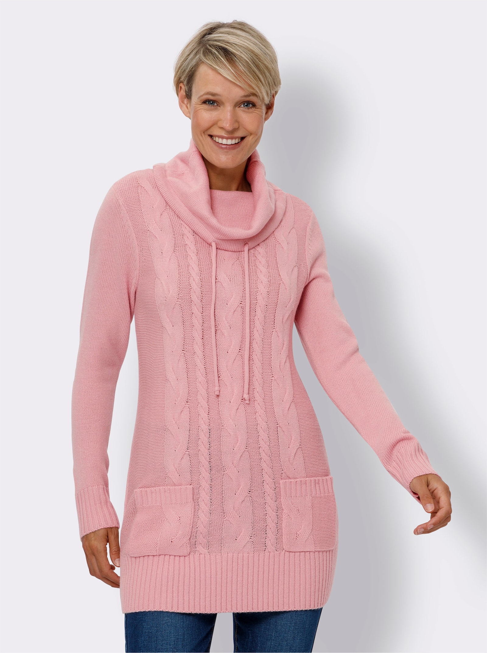 Longpullover mit aufgesetzten Taschen - hortensie