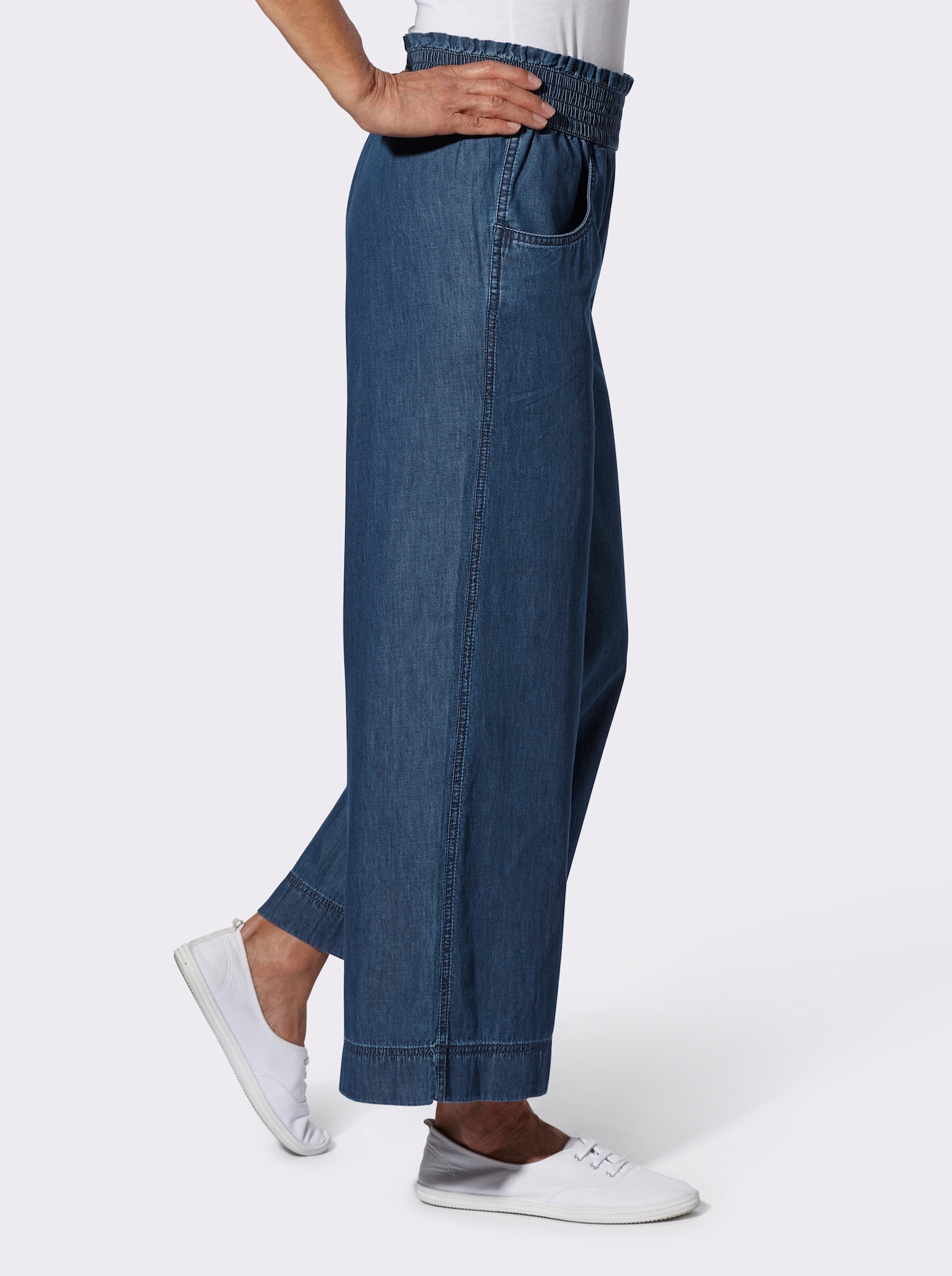 Jeans mit gesmoktem Dehnbund - blue-stone-washed