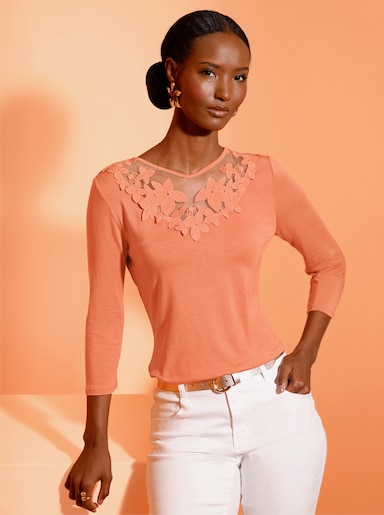 3/4-Arm-Shirt mit Mesh-Einsatz - papaya