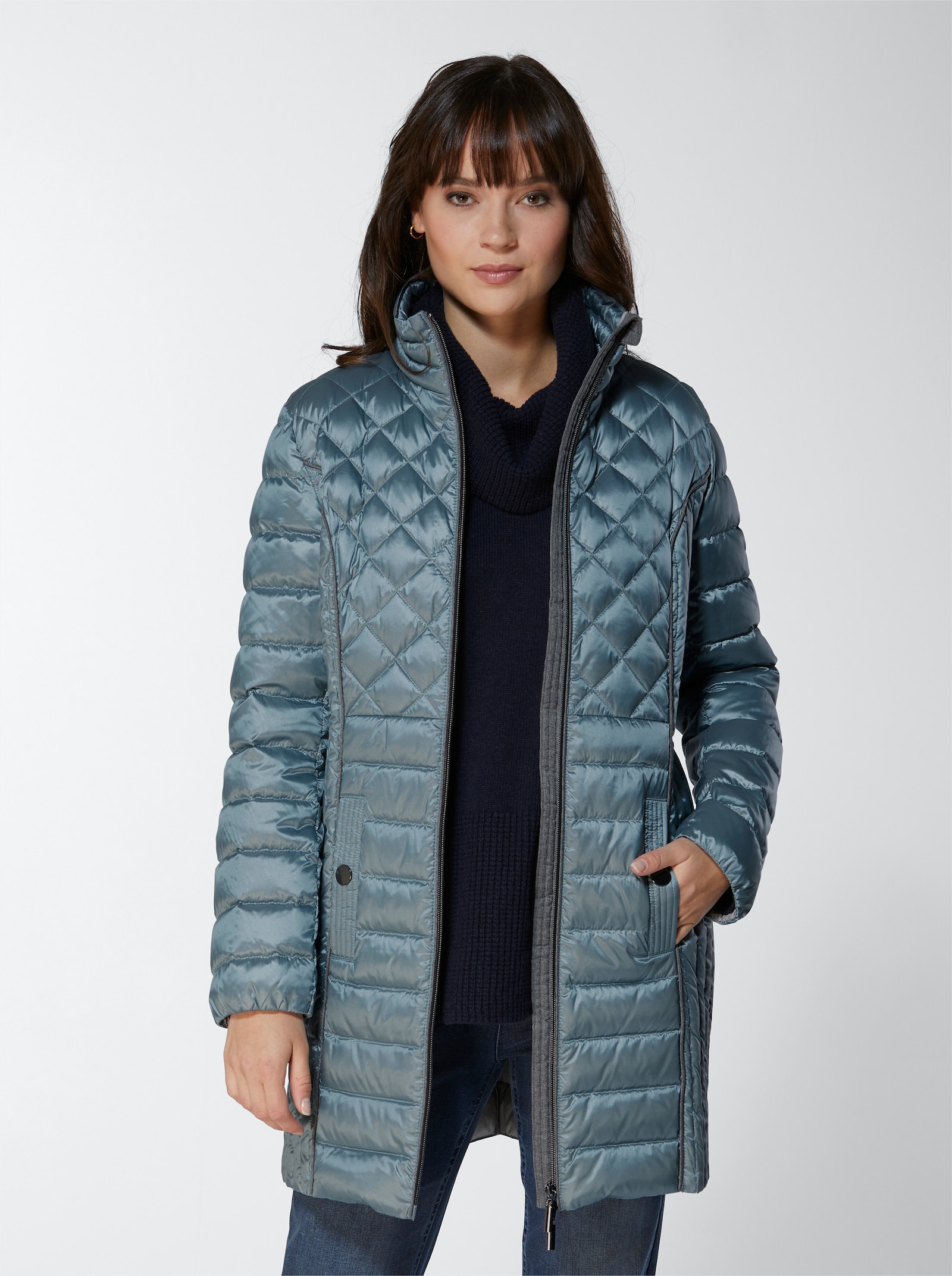 CREATION L PREMIUM Veste en duvet légère en mélange de motifs matelassés - turquoise foncé