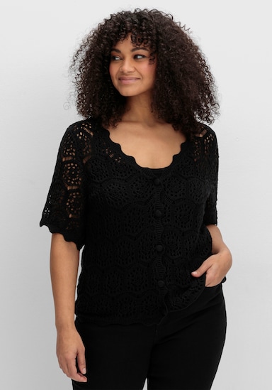sheego by Joe Browns Ajourstrickjacke mit kurzem Arm - schwarz