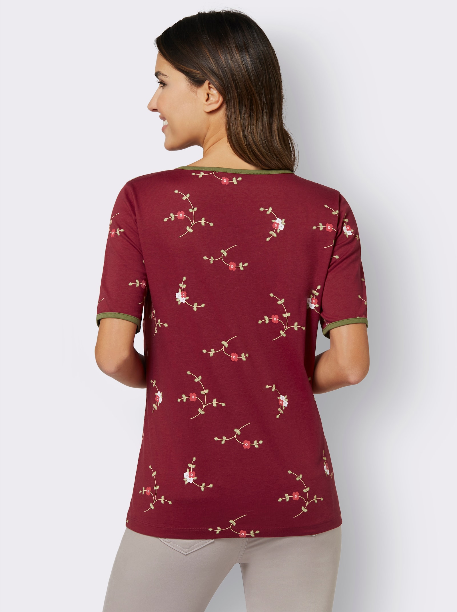 Shirt met korte mouwen en contrastpaspels - donkerrood