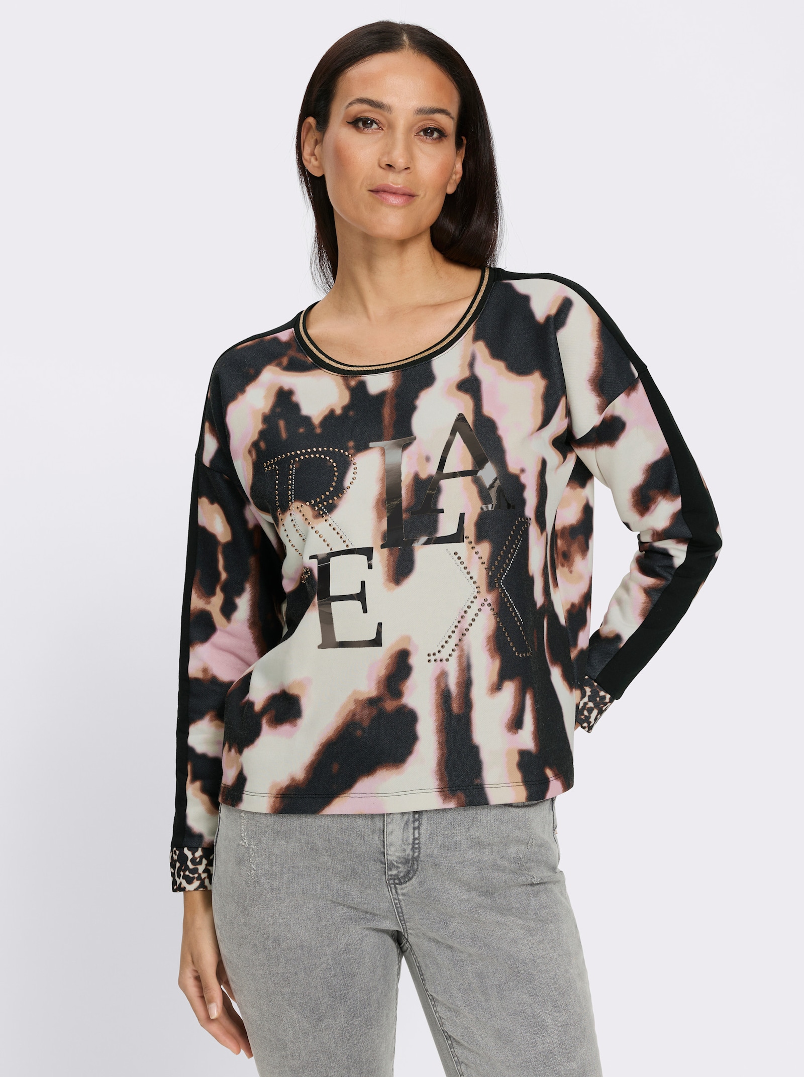 heine Sweatshirt met luipaarddessin - zwart/roze bedrukt
