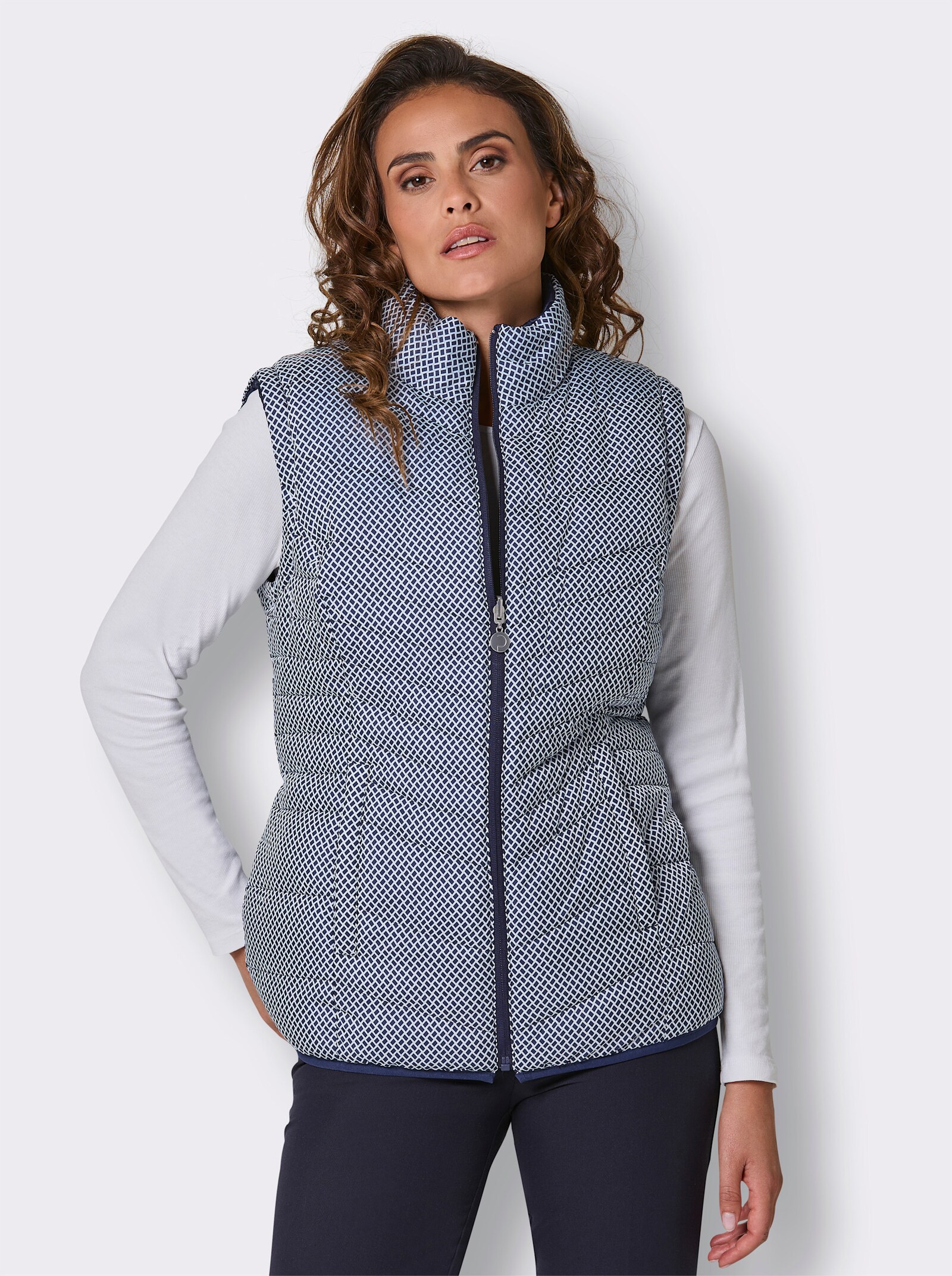 CREATION L PREMIUM Wendejacke mit abnehmbaren Ärmeln - marine-weiß-bedruckt