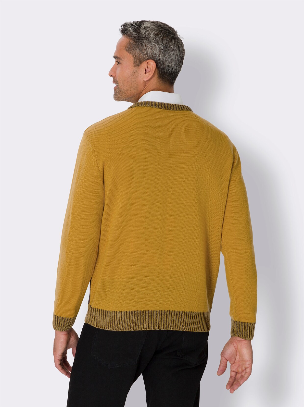 Pullover met ronde hals - oker/choco gedessineerd