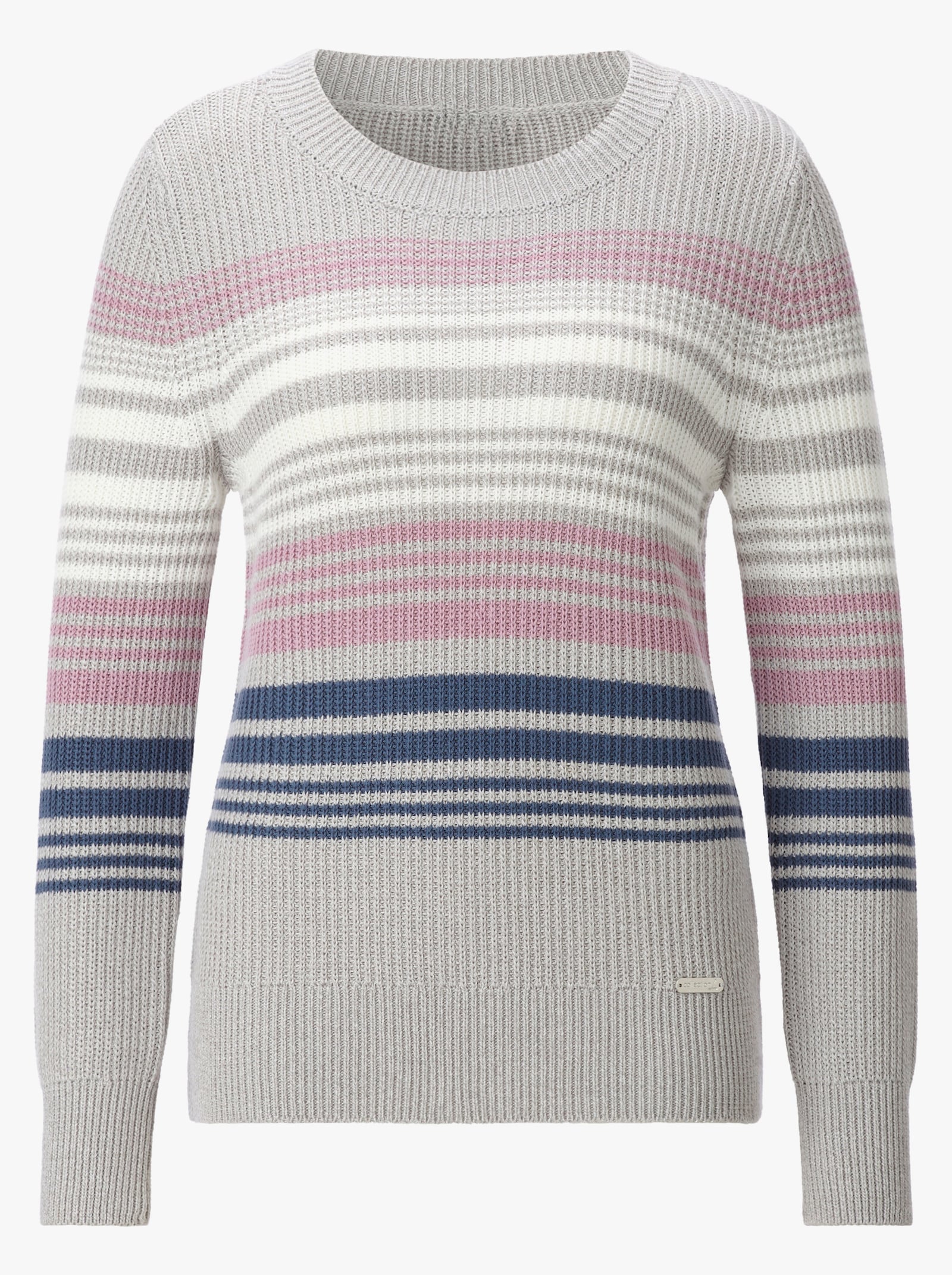 Langarm-Pullover im Ringelmuster - steingrau-rauchblau