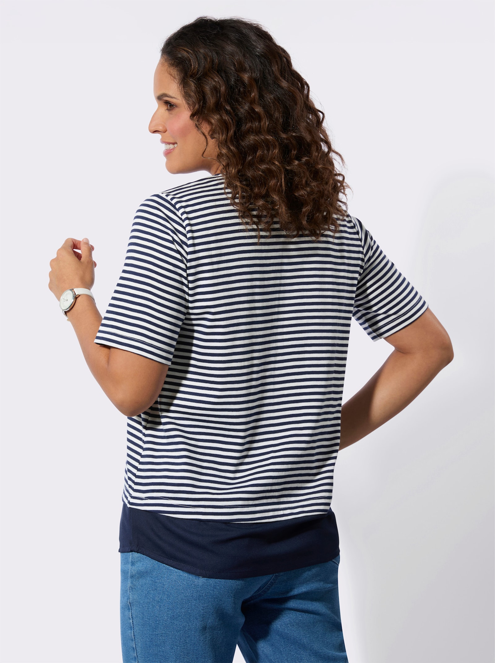 Ringelshirt im Lagen-Look - marine-ecru-geringelt