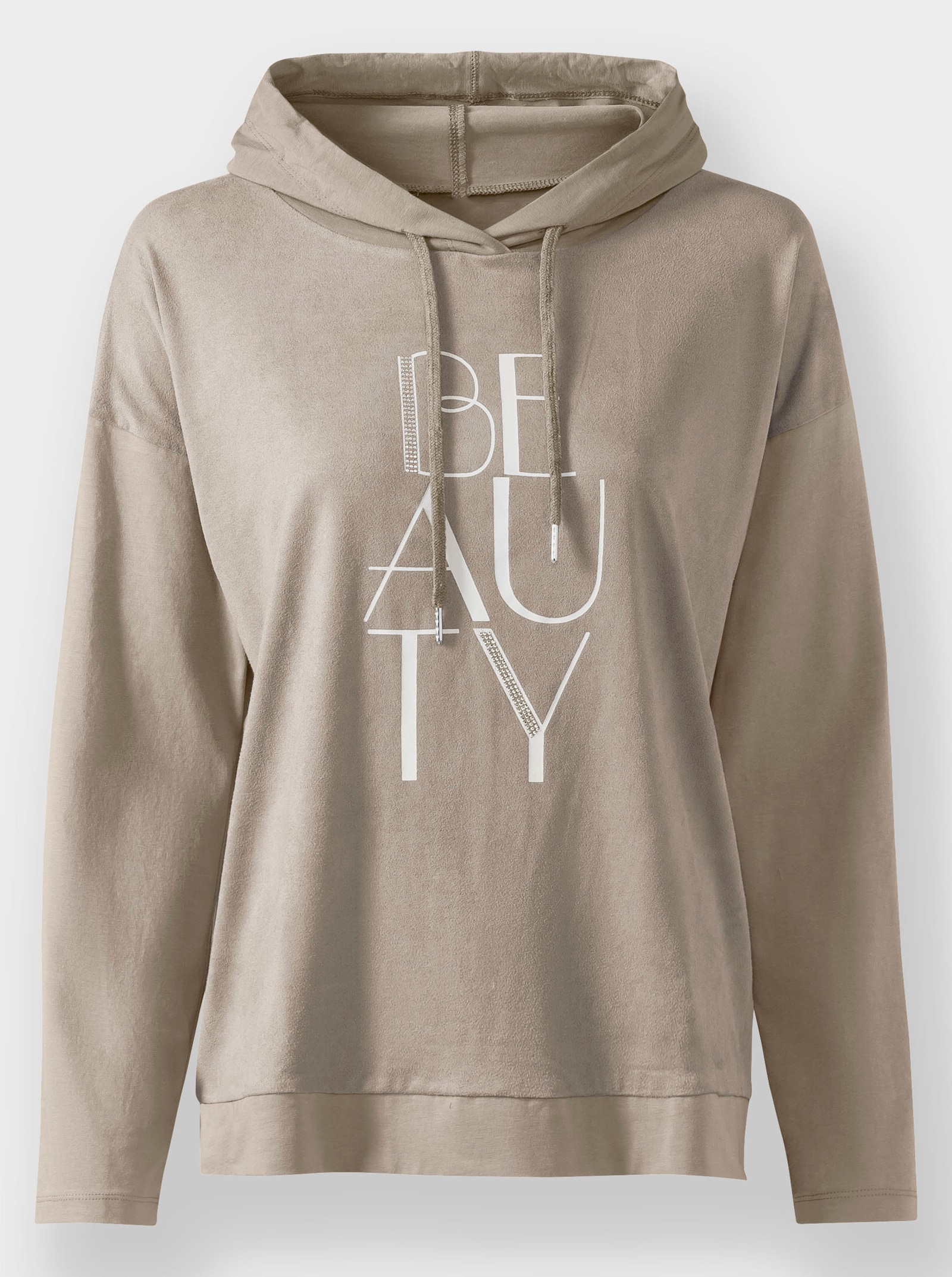 heine Kapuzenshirt mit Glitzersteinen - sesam