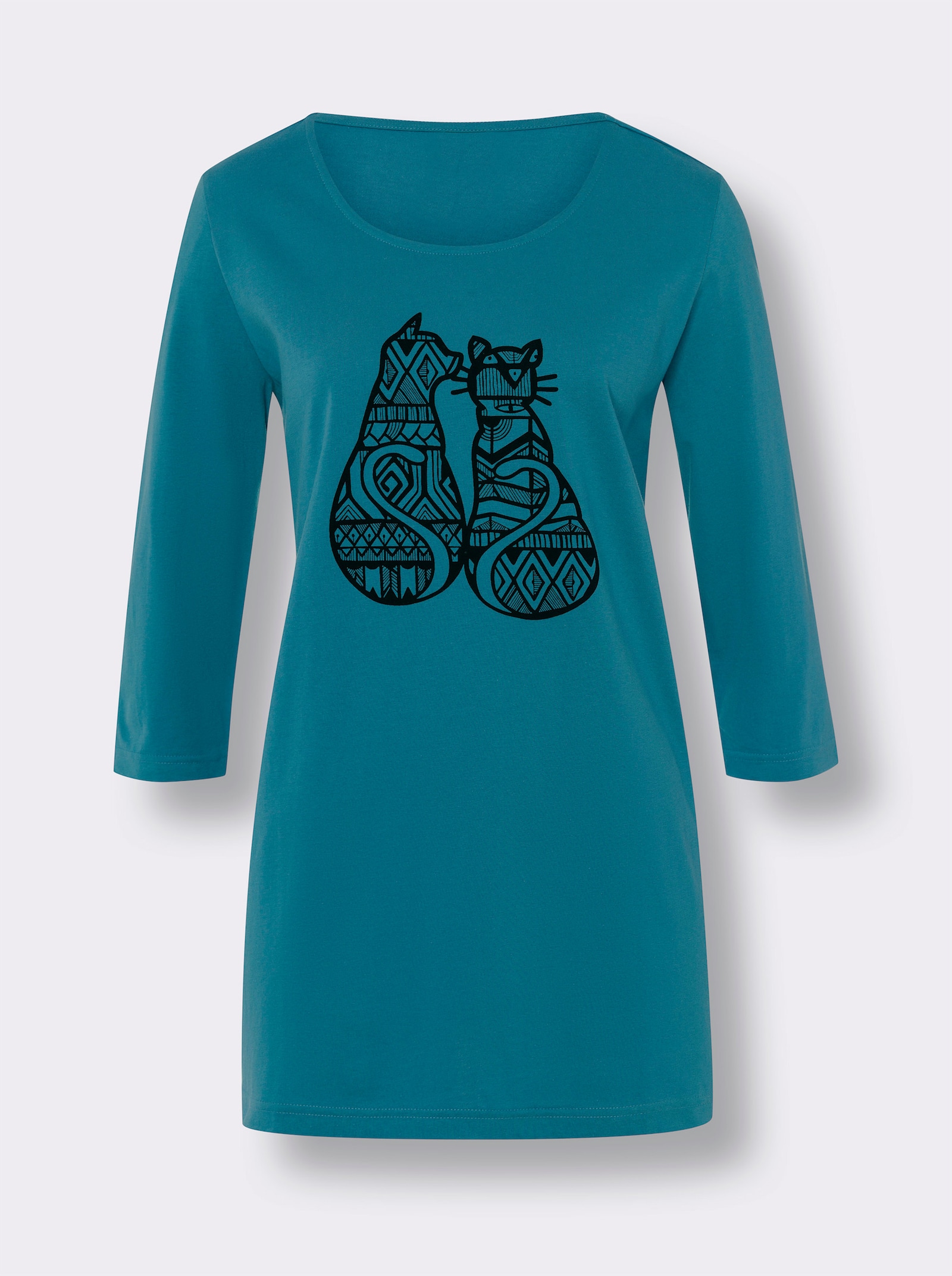 Longshirt mit Katzen-Print - aquapetrol-schwarz