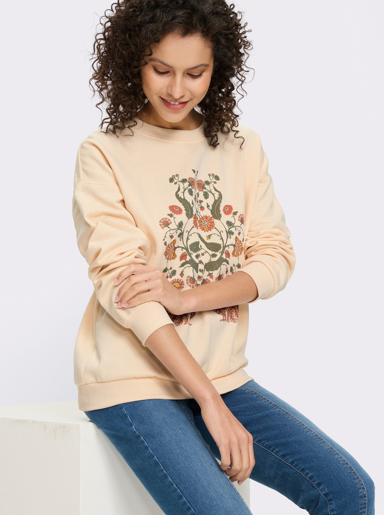 heine Sweatshirt mit Blütendruck - champagner