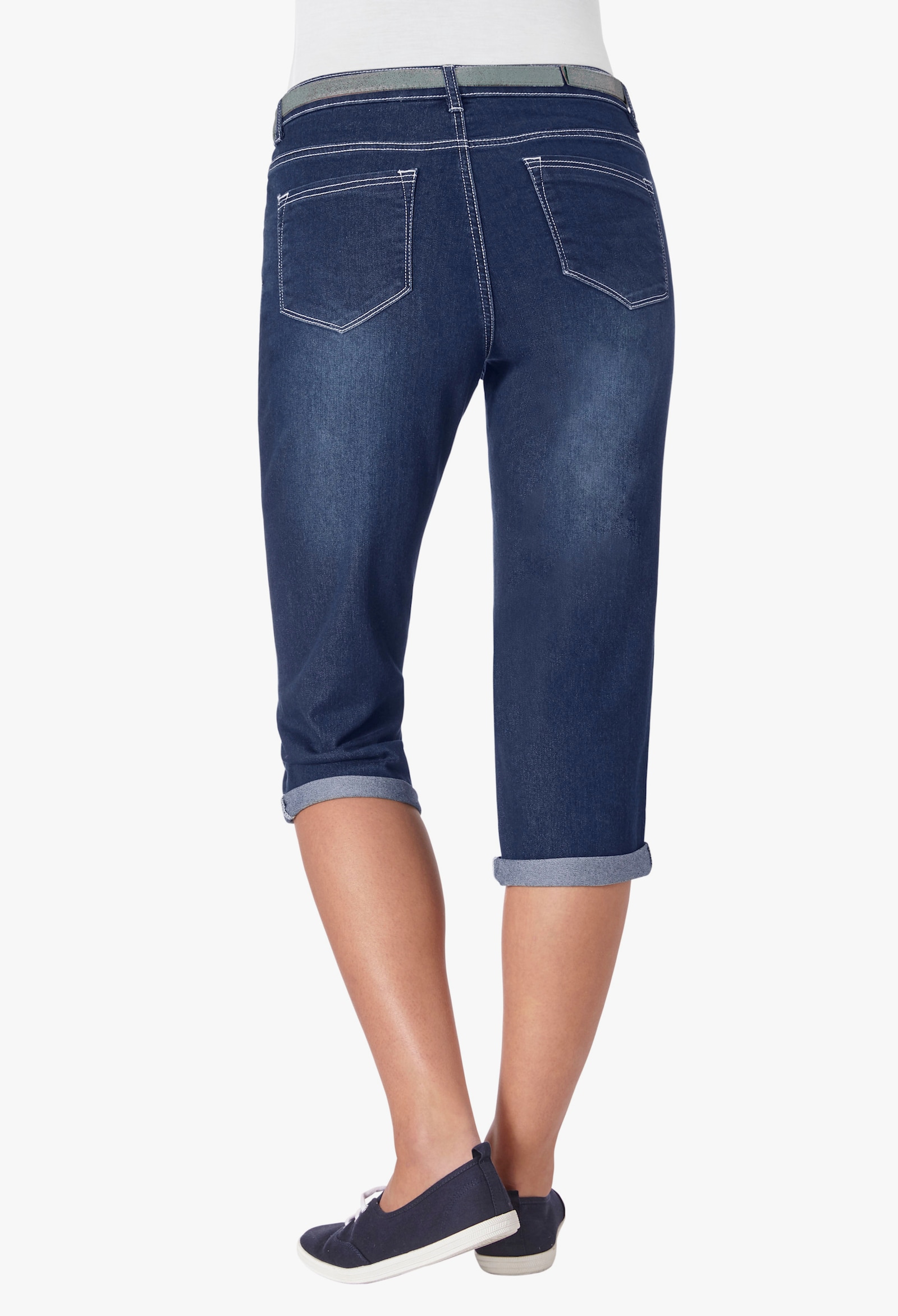 Caprijeans inklusive Gürtel - blue-stone-washed