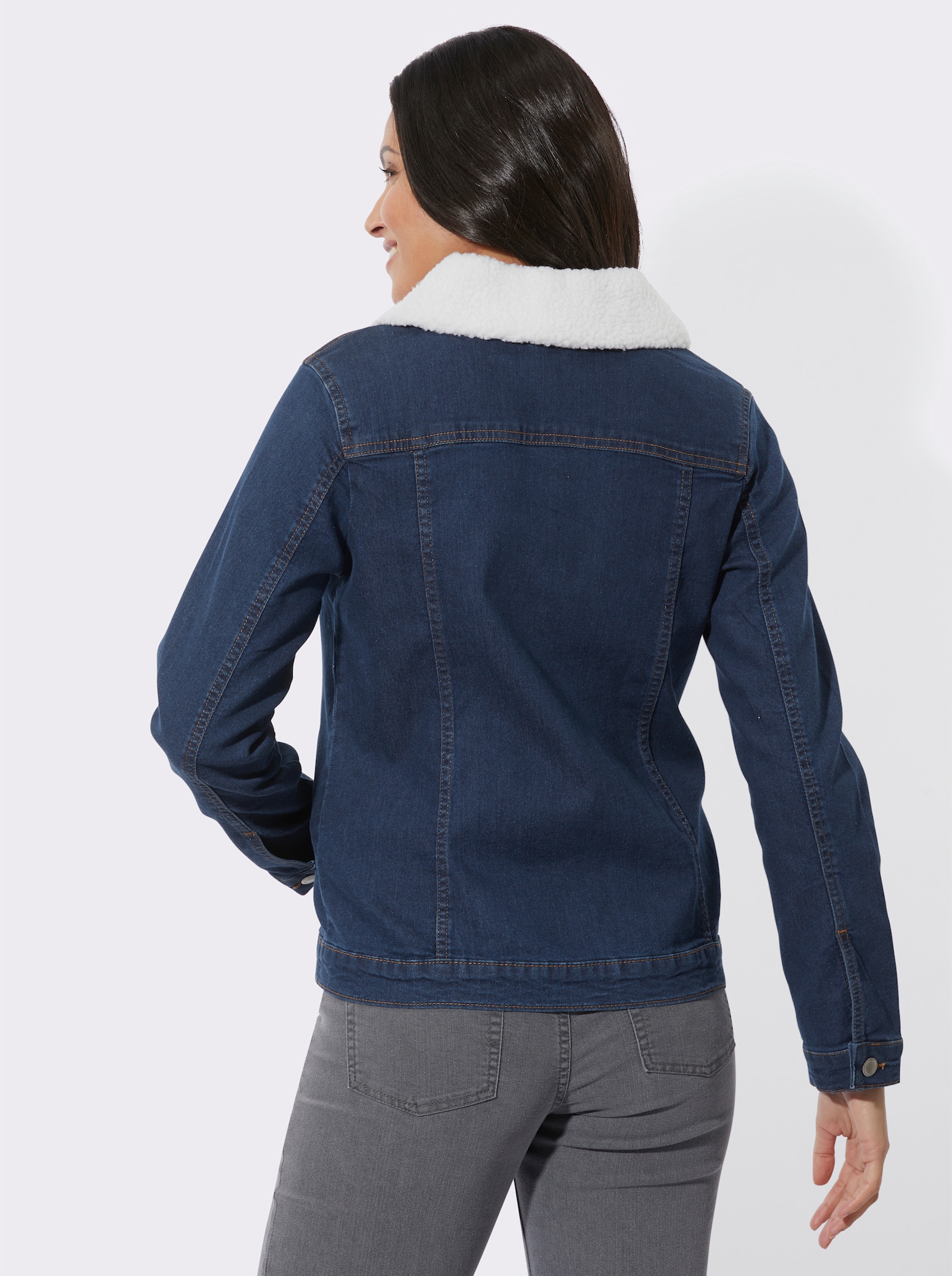 Jeansjacke mit Pelz-Imitat-Kragen - blue-stone-washed