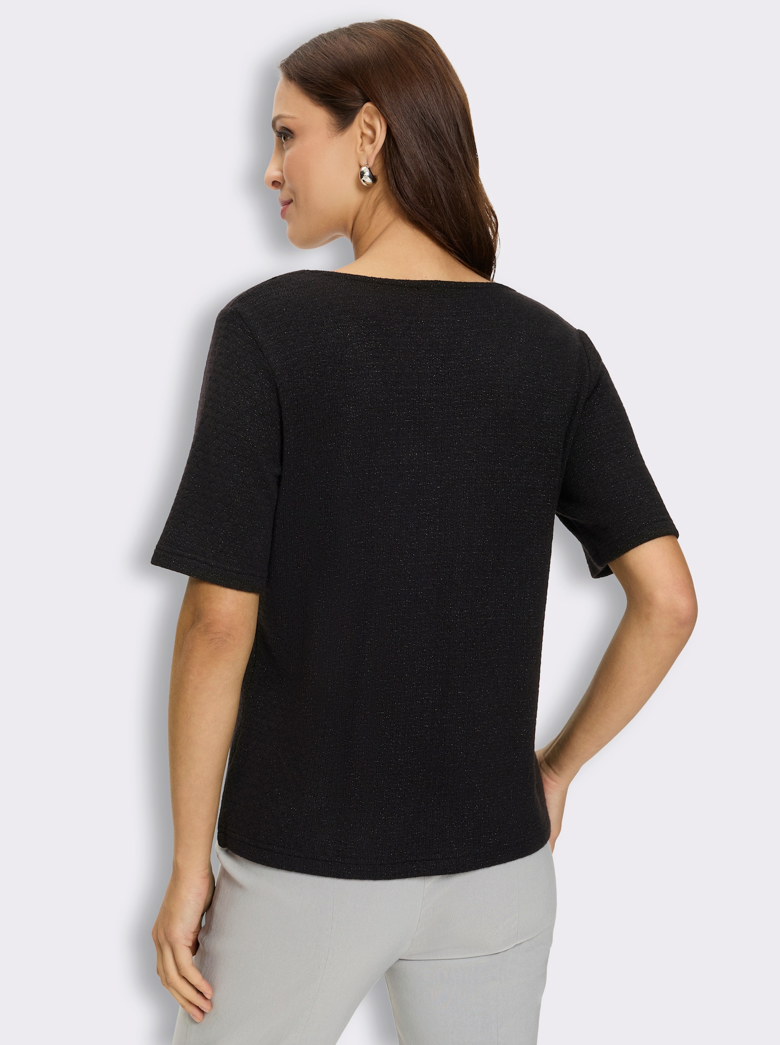 Kurzarmshirt mit Zierperlen - schwarz