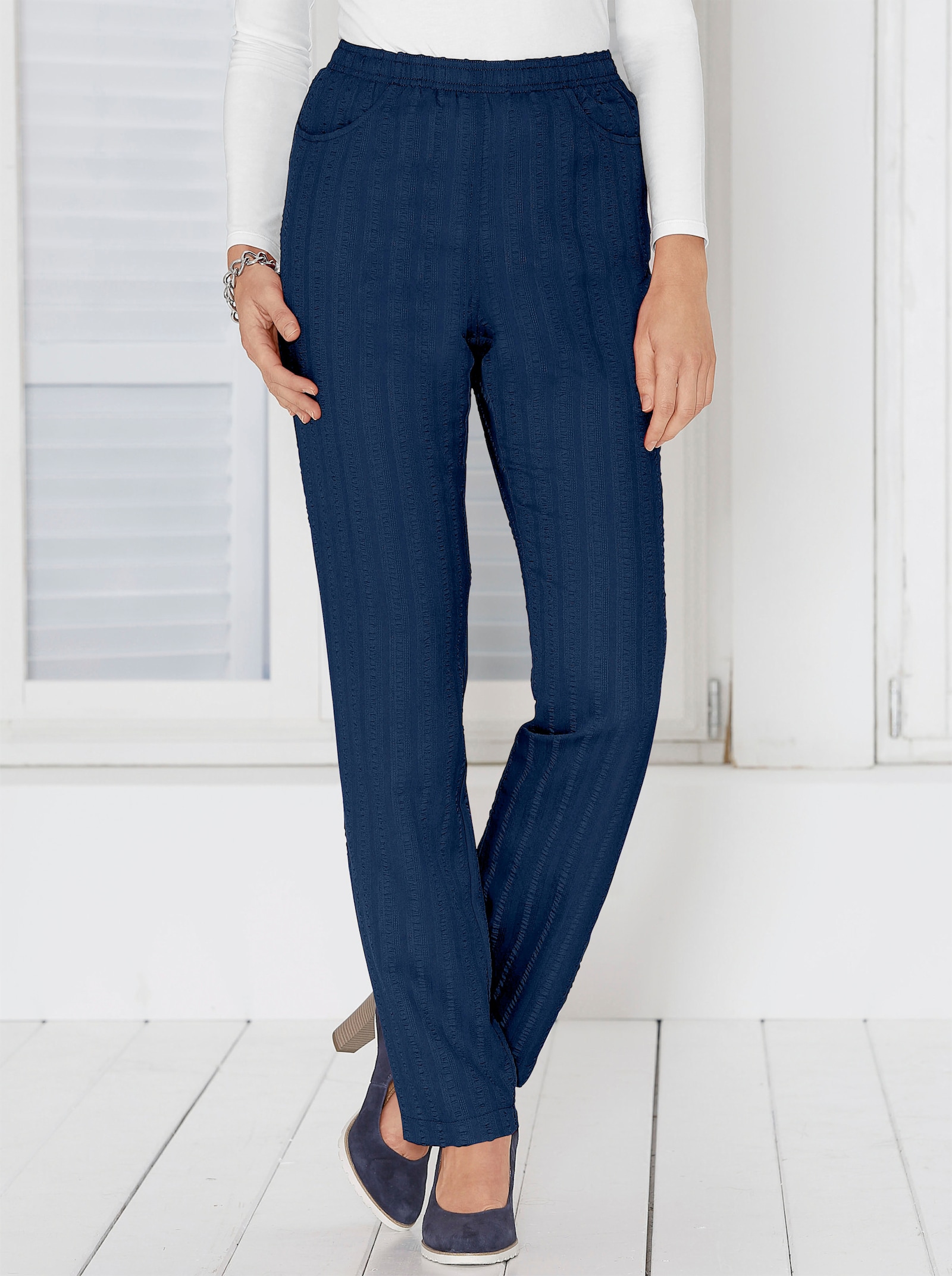 Broek van seersucker - marine