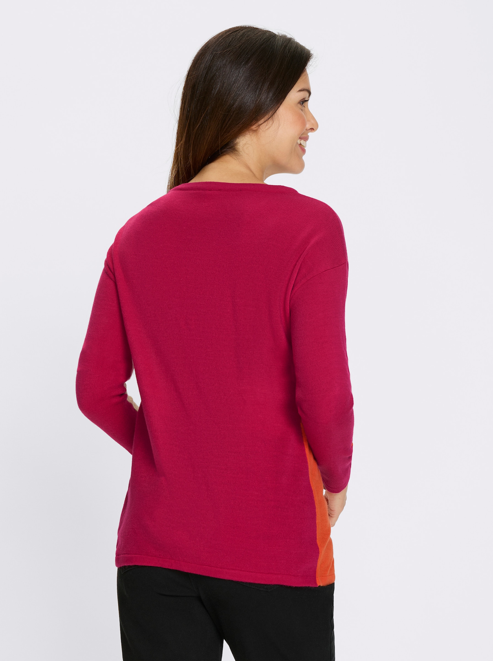 Langarm-Pullover im Colour-Blocking-Dessin - orange-pink-gemustert