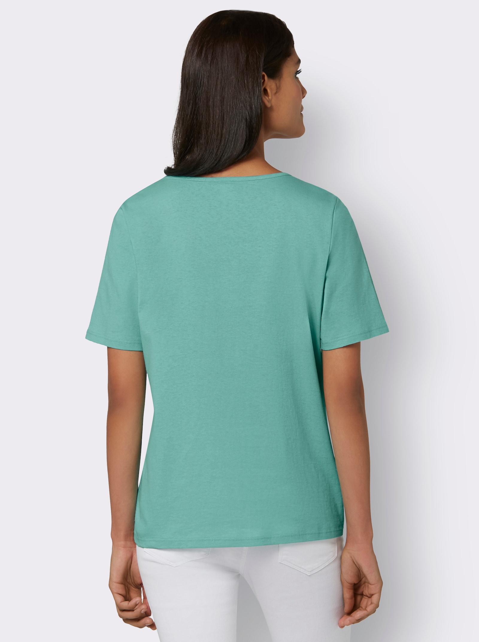 Kurzarmshirt mit Folien-Print - salbei