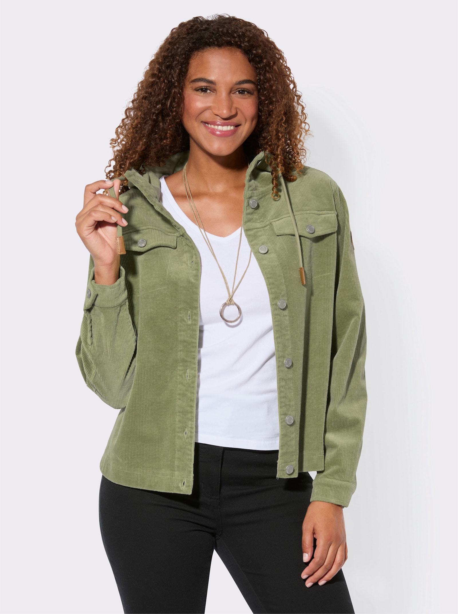 Cordjacke mit Kapuze - schilf