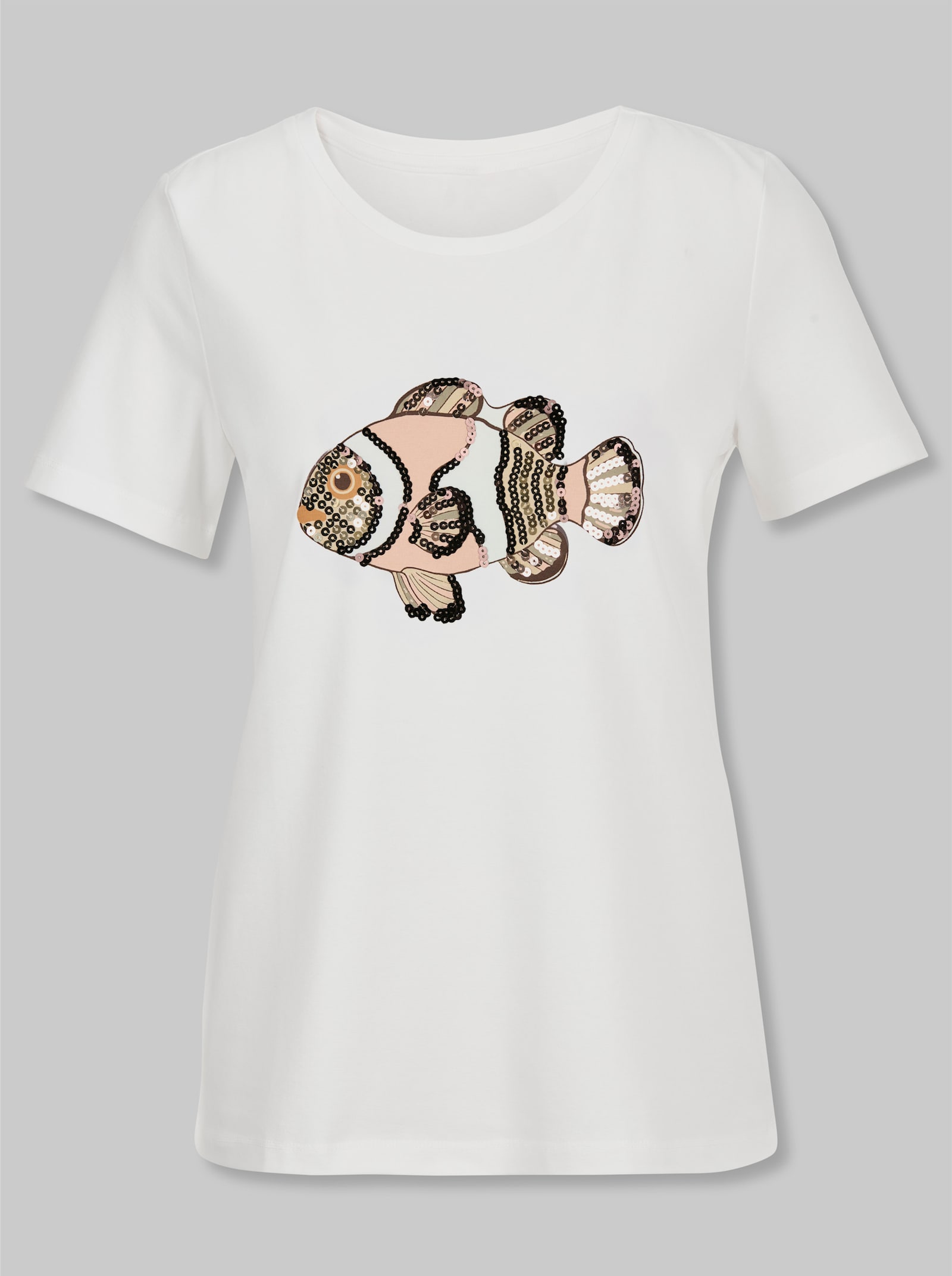 heine Kurzarmshirt mit Pailletten - ecru