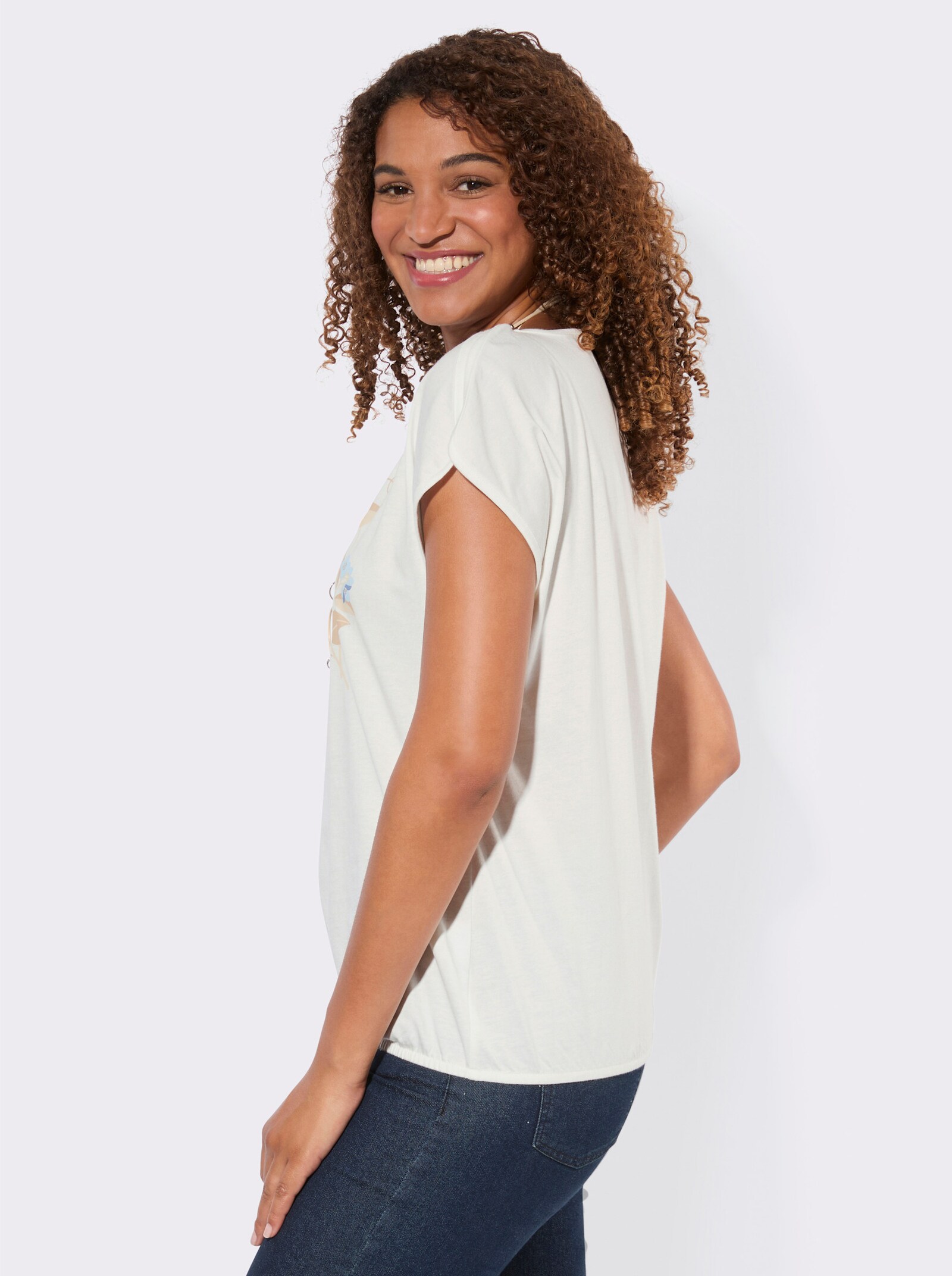Shirt mit Schriftzug - ecru-marine-bedruckt
